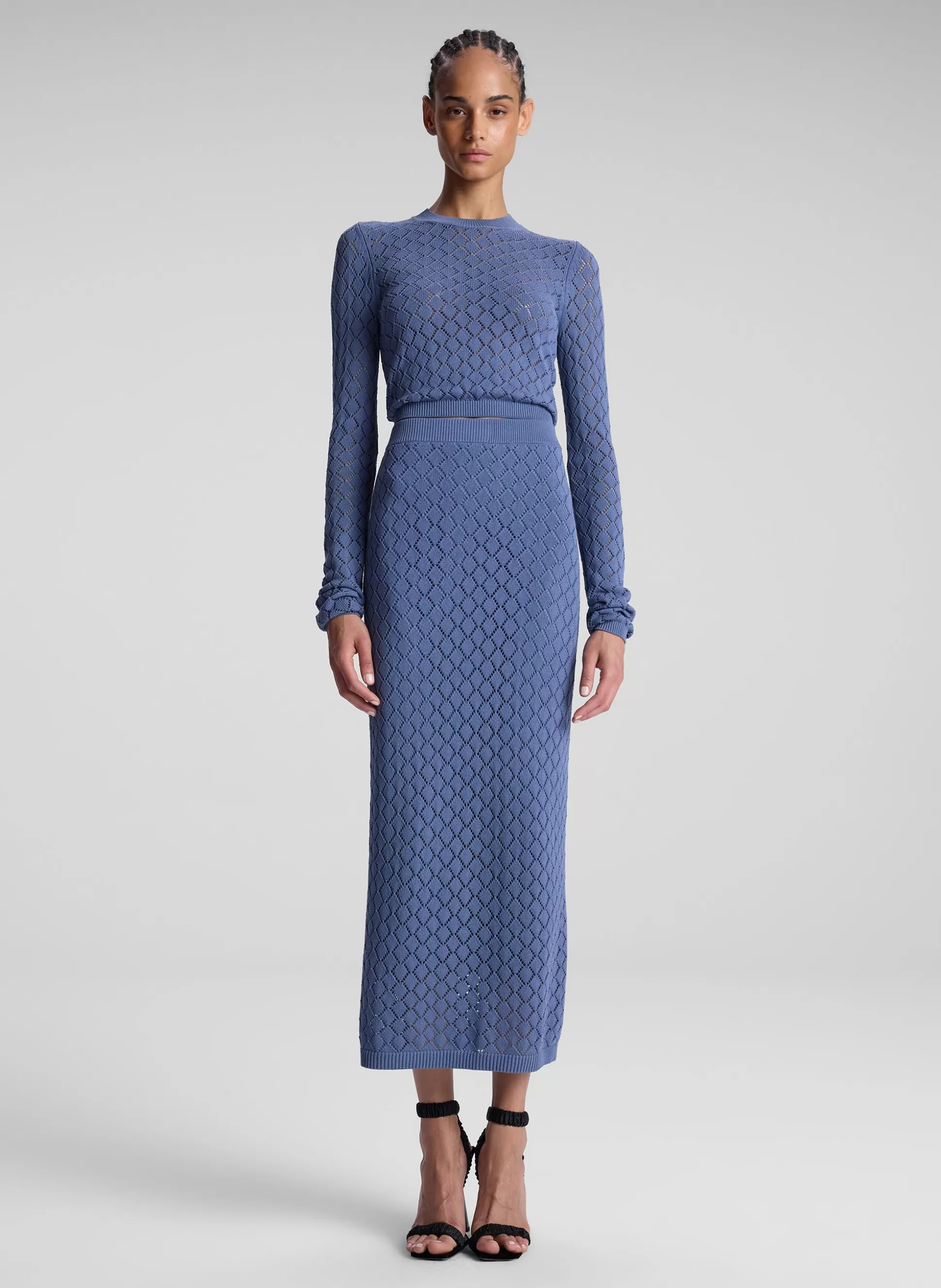 Bottoms | Skirts>A.L.C. Addison Pointelle Knit Skirt Steel Blue