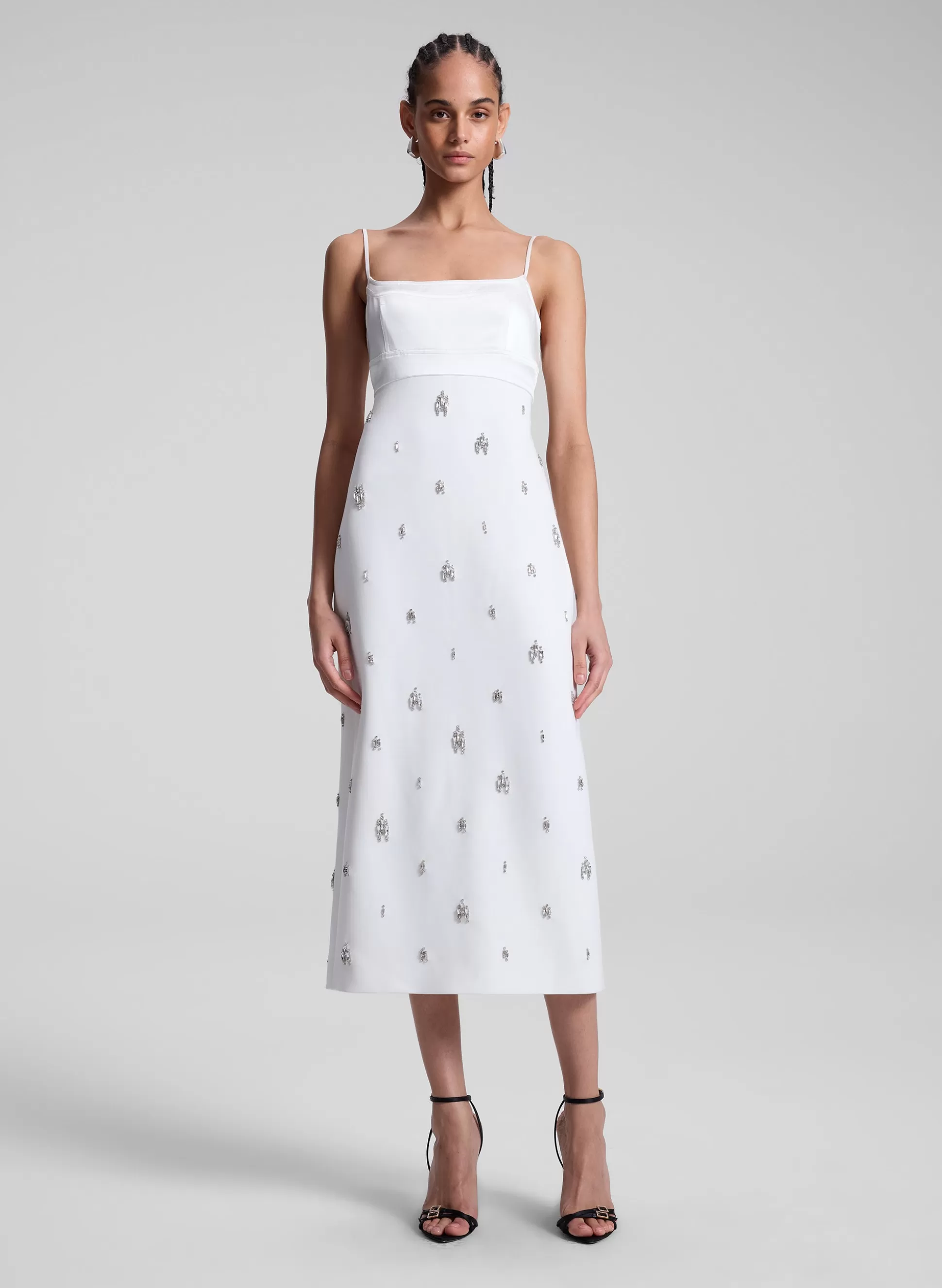 Dresses>A.L.C. Alana Embellished Midi Dress White