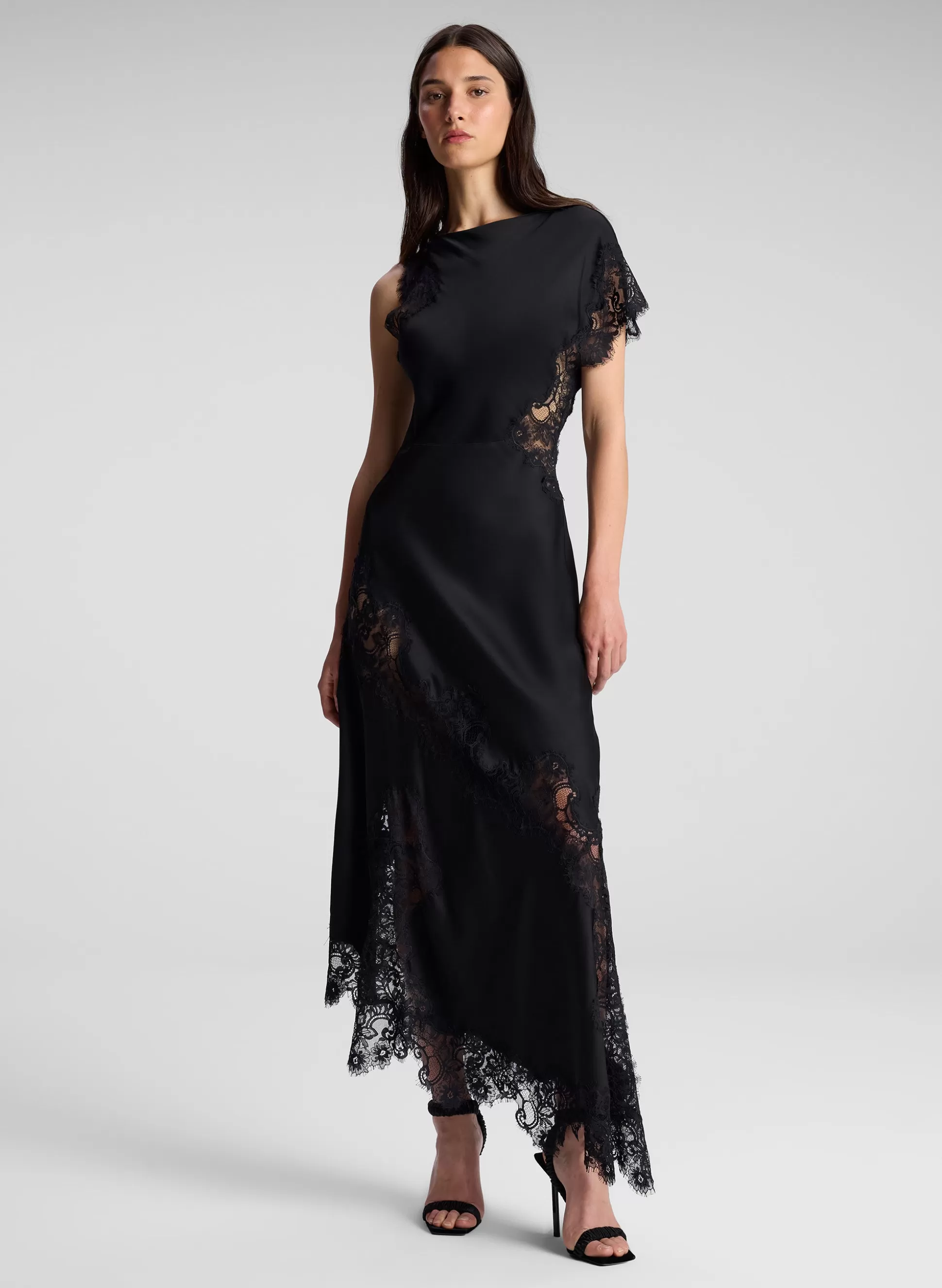 Dresses>A.L.C. Alessia Satin And Lace Maxi Dress Black