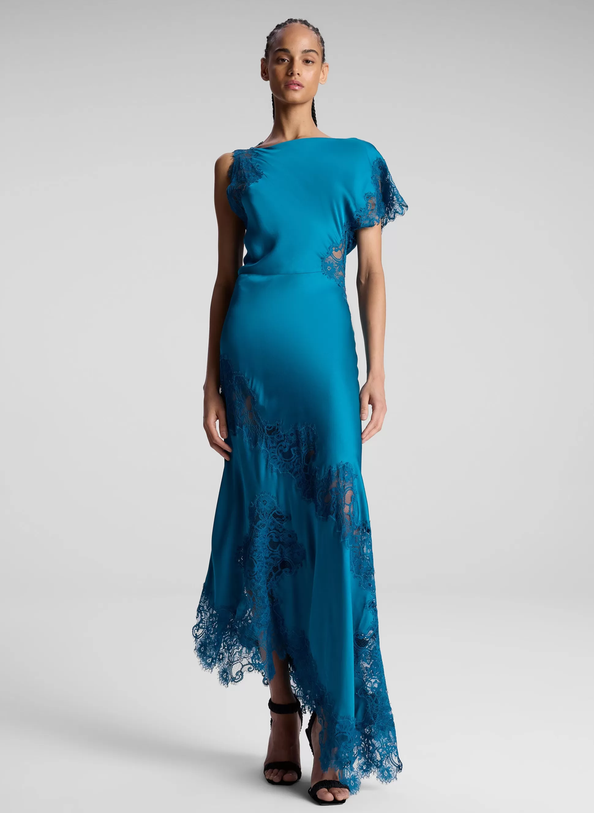 Dresses>A.L.C. Alessia Satin And Lace Maxi Dress Bright Flourite