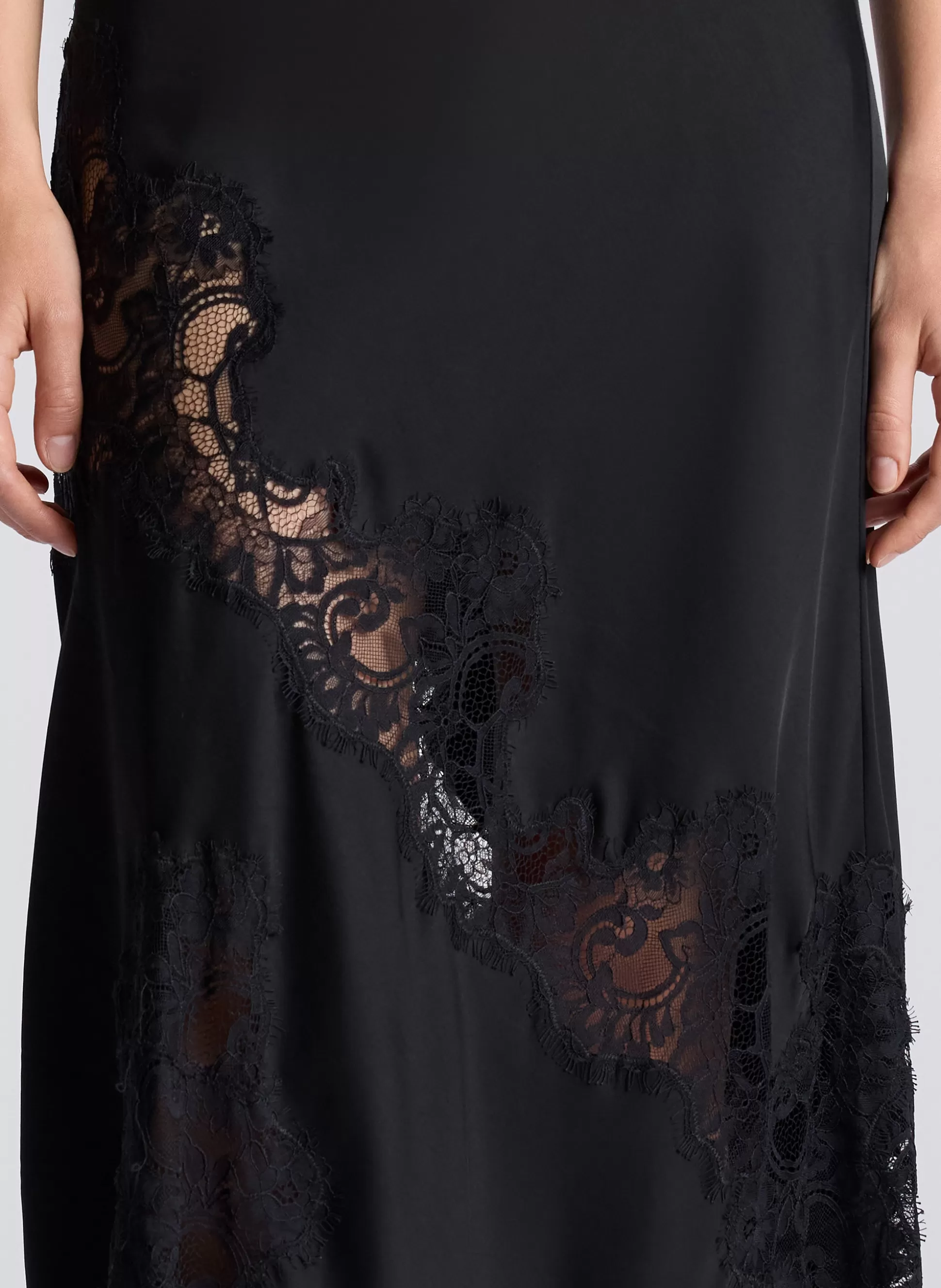 Dresses>A.L.C. Alessia Satin And Lace Maxi Dress Black