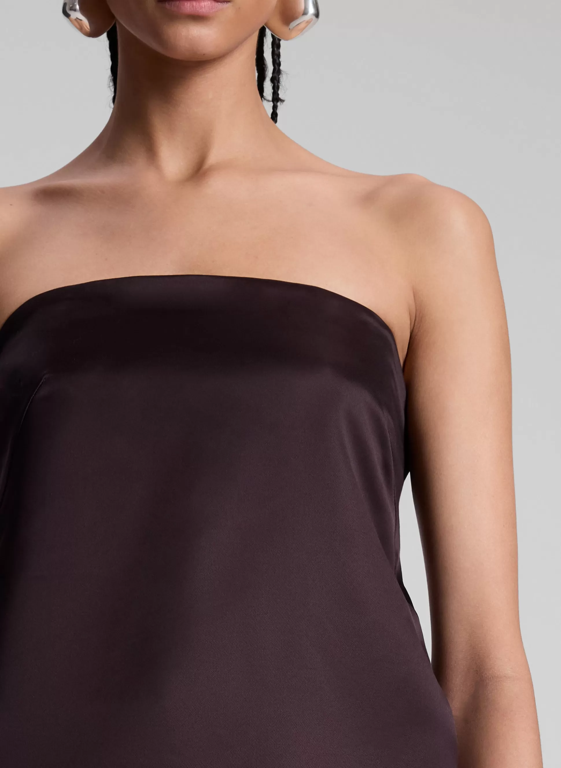 Tops>A.L.C. Ani Strapless Satin Top Chocolate Plum