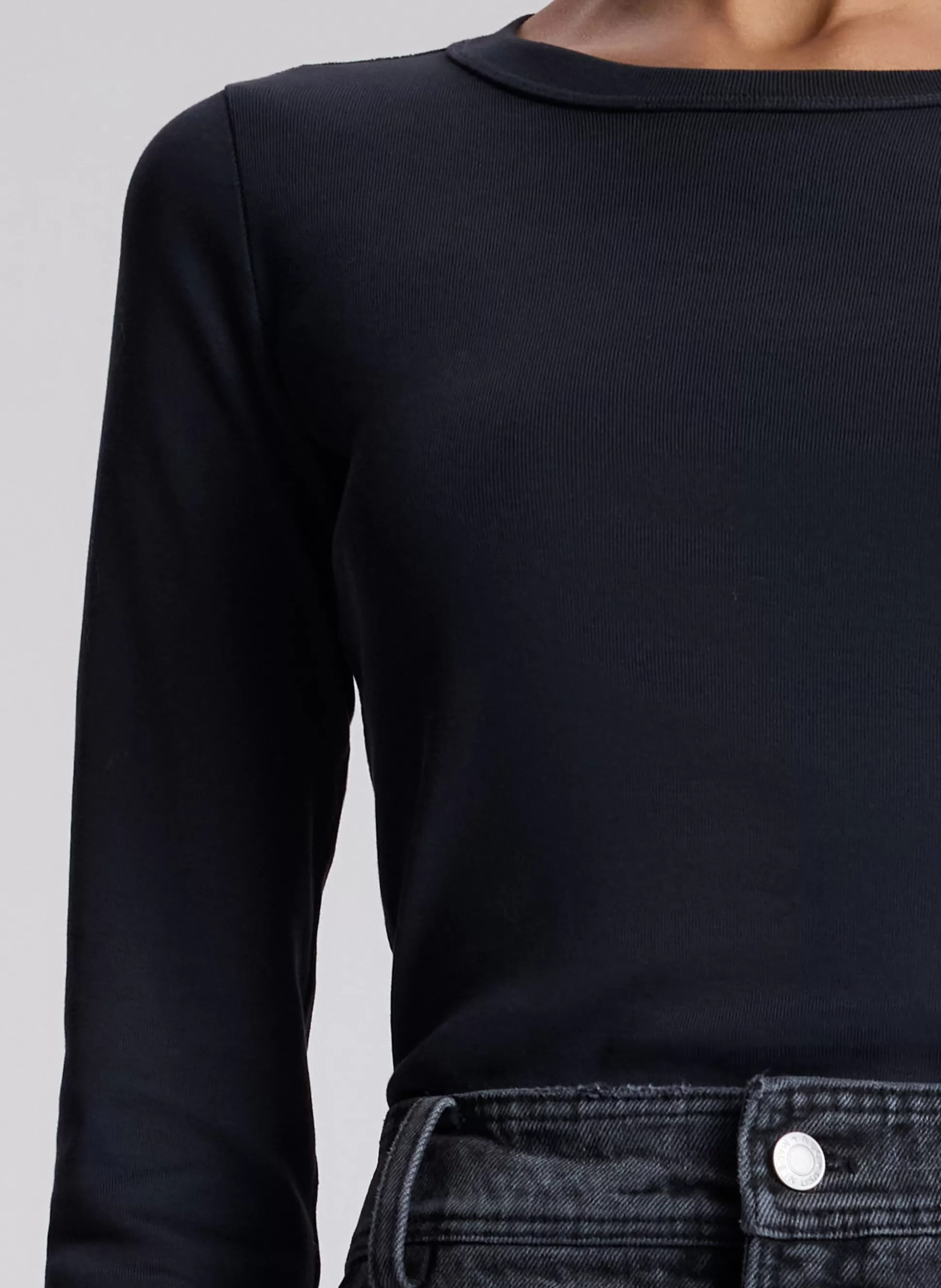 Tops | Tees & Tanks>A.L.C. Ari Cotton Rib Long Sleeve Tee Black