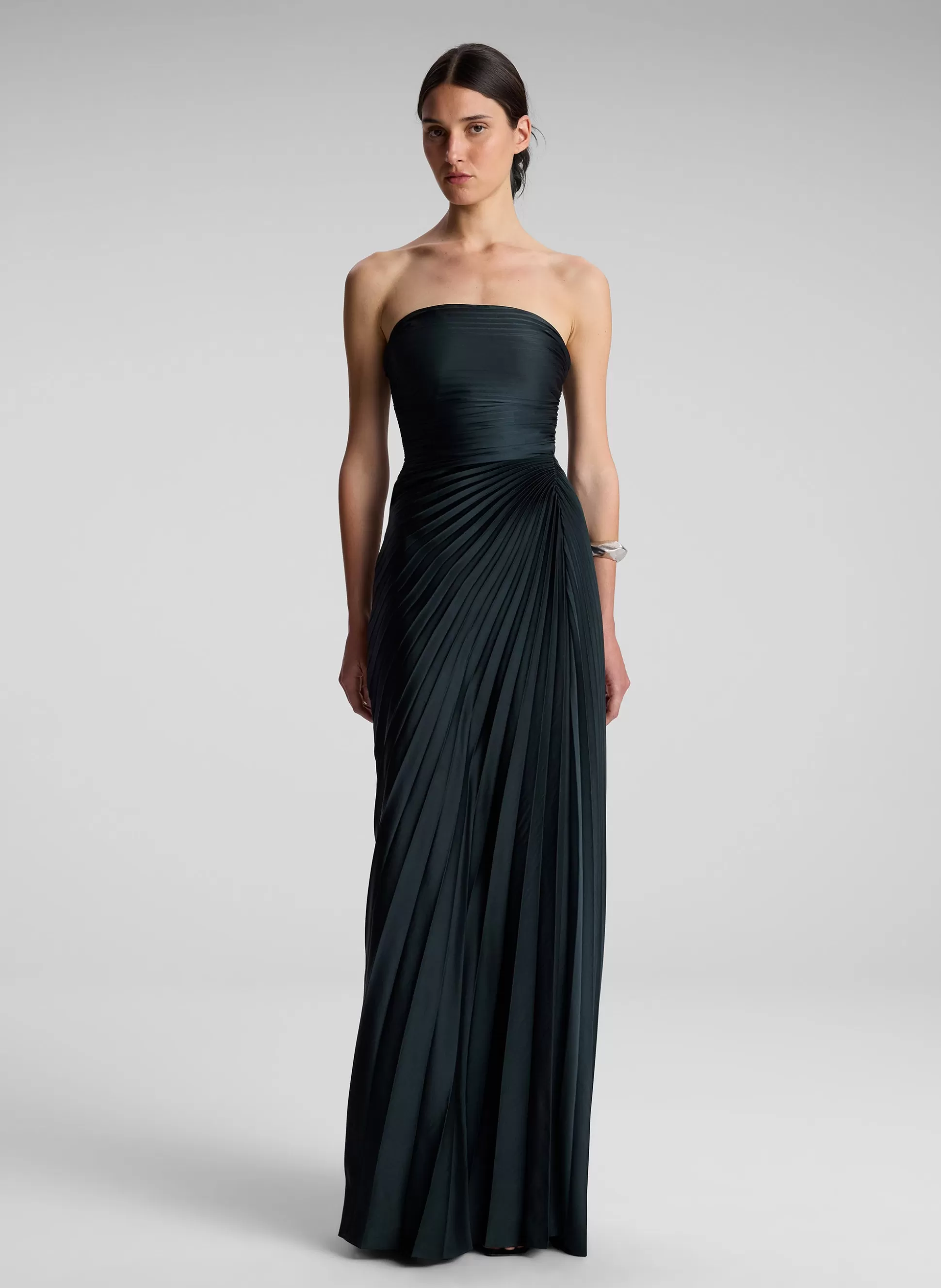 Dresses>A.L.C. Bianca Strapless Pleated Maxi Dress Forest