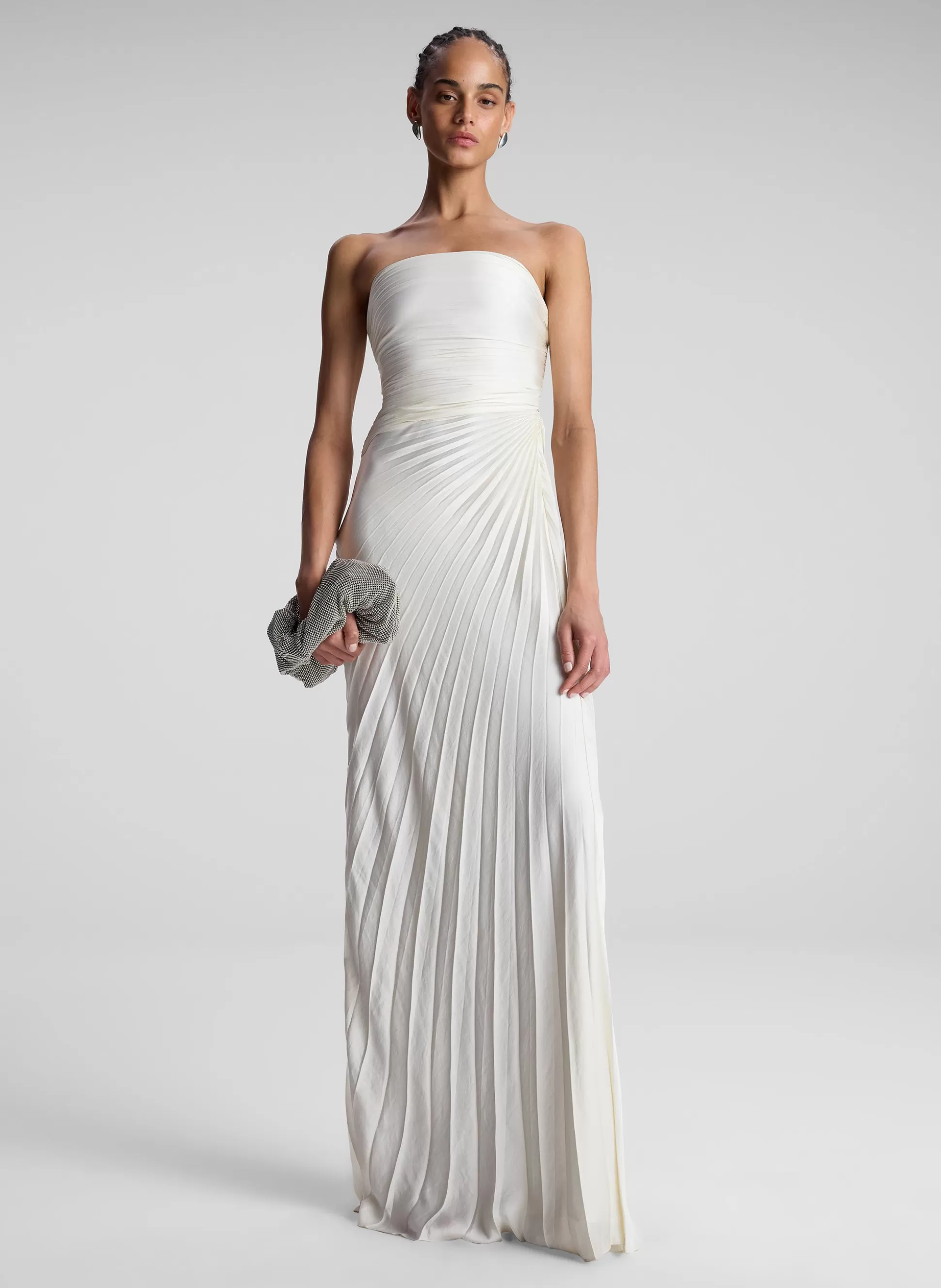 Dresses>A.L.C. Bianca Strapless Pleated Maxi Dress Whisper White