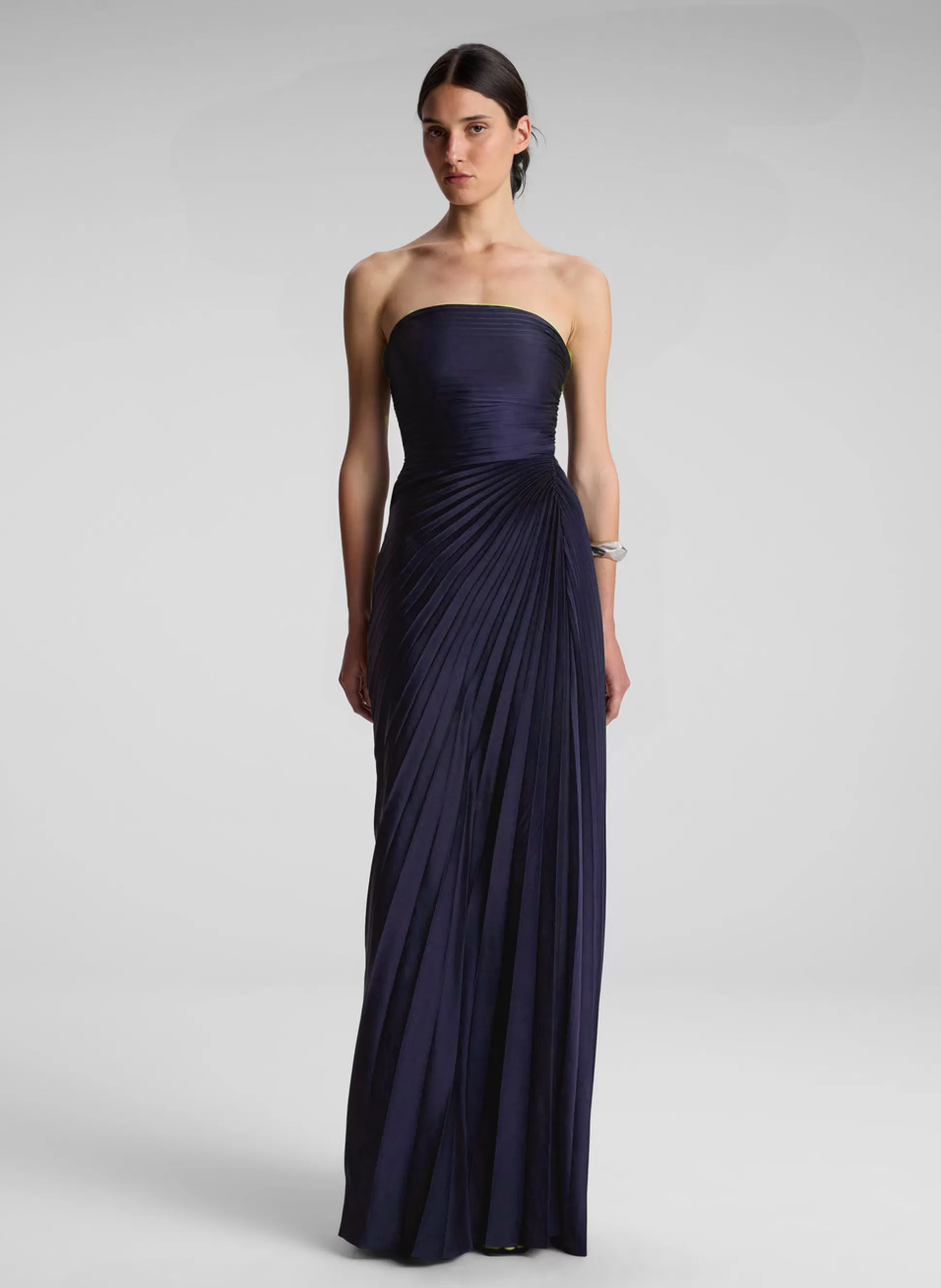 Dresses>A.L.C. Bianca Strapless Pleated Maxi Dress Riviera