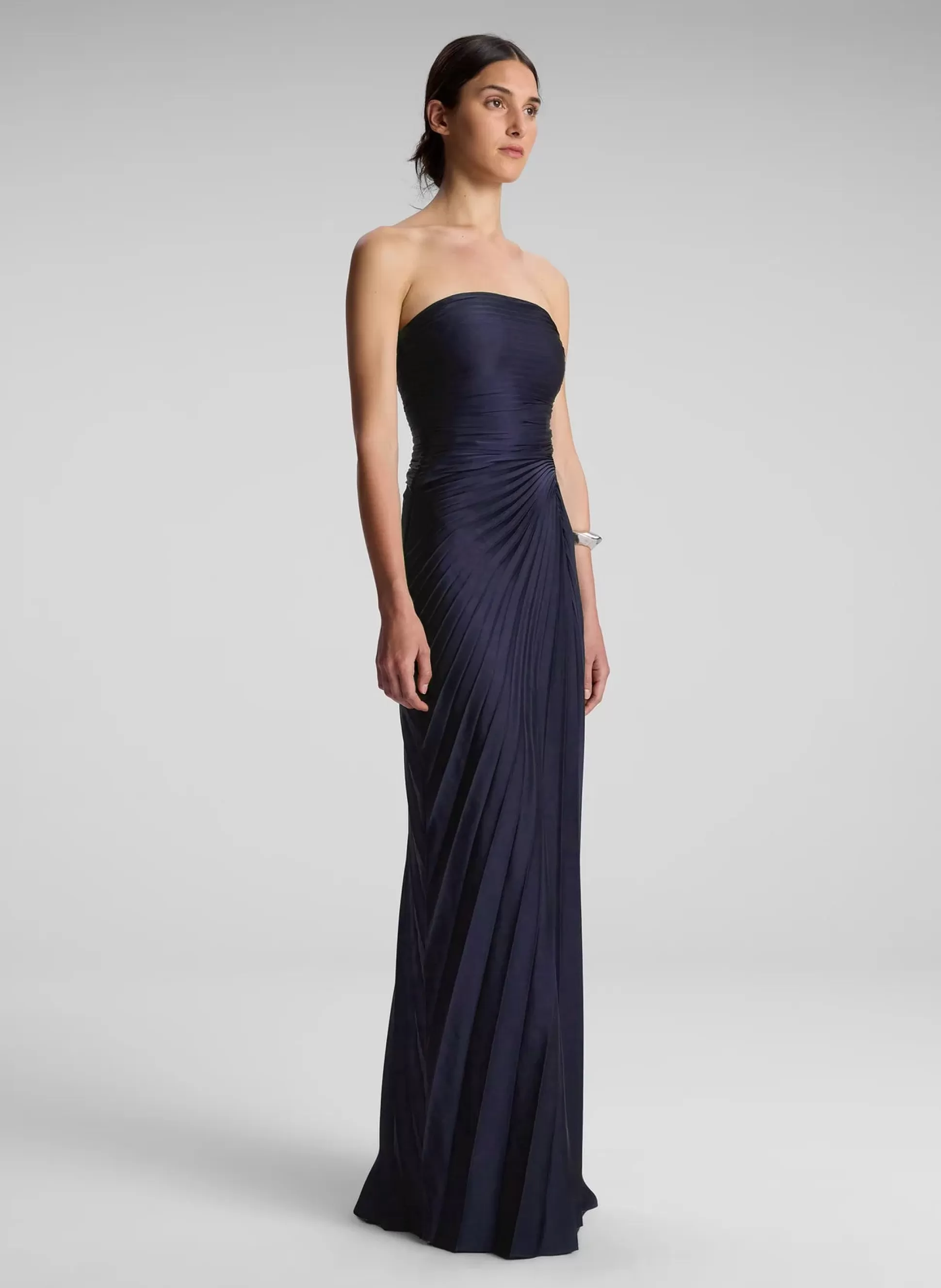 Dresses>A.L.C. Bianca Strapless Pleated Maxi Dress Riviera