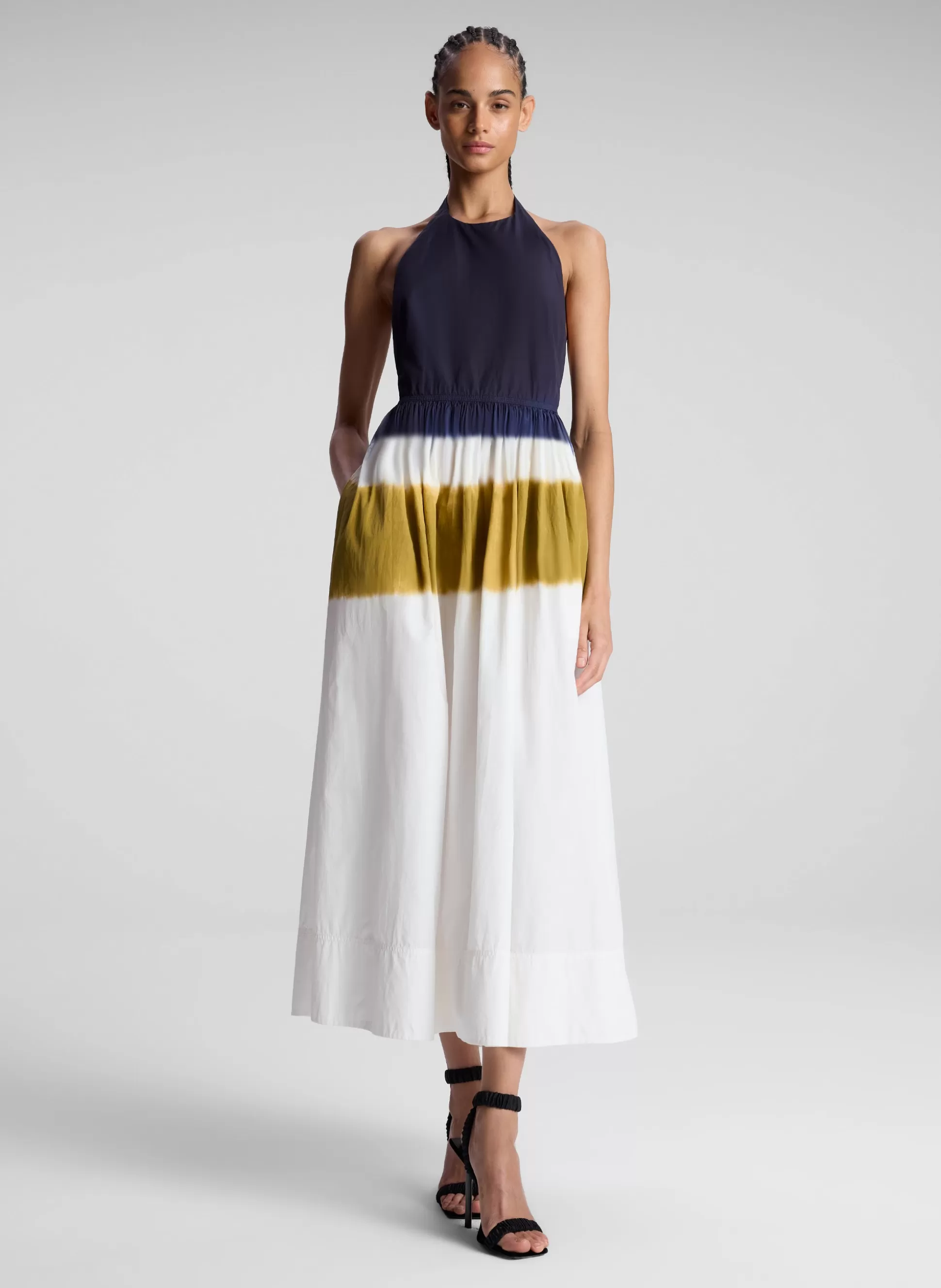 Dresses>A.L.C. Blake Dip Dye Midi Dress White/Navy