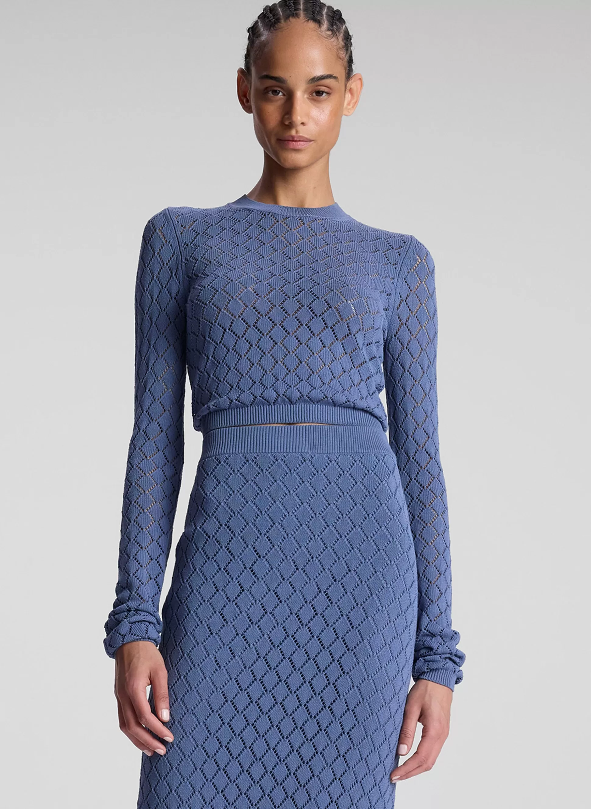 Tops | Knitwear>A.L.C. Brandi Pointelle Knit Top Steel Blue