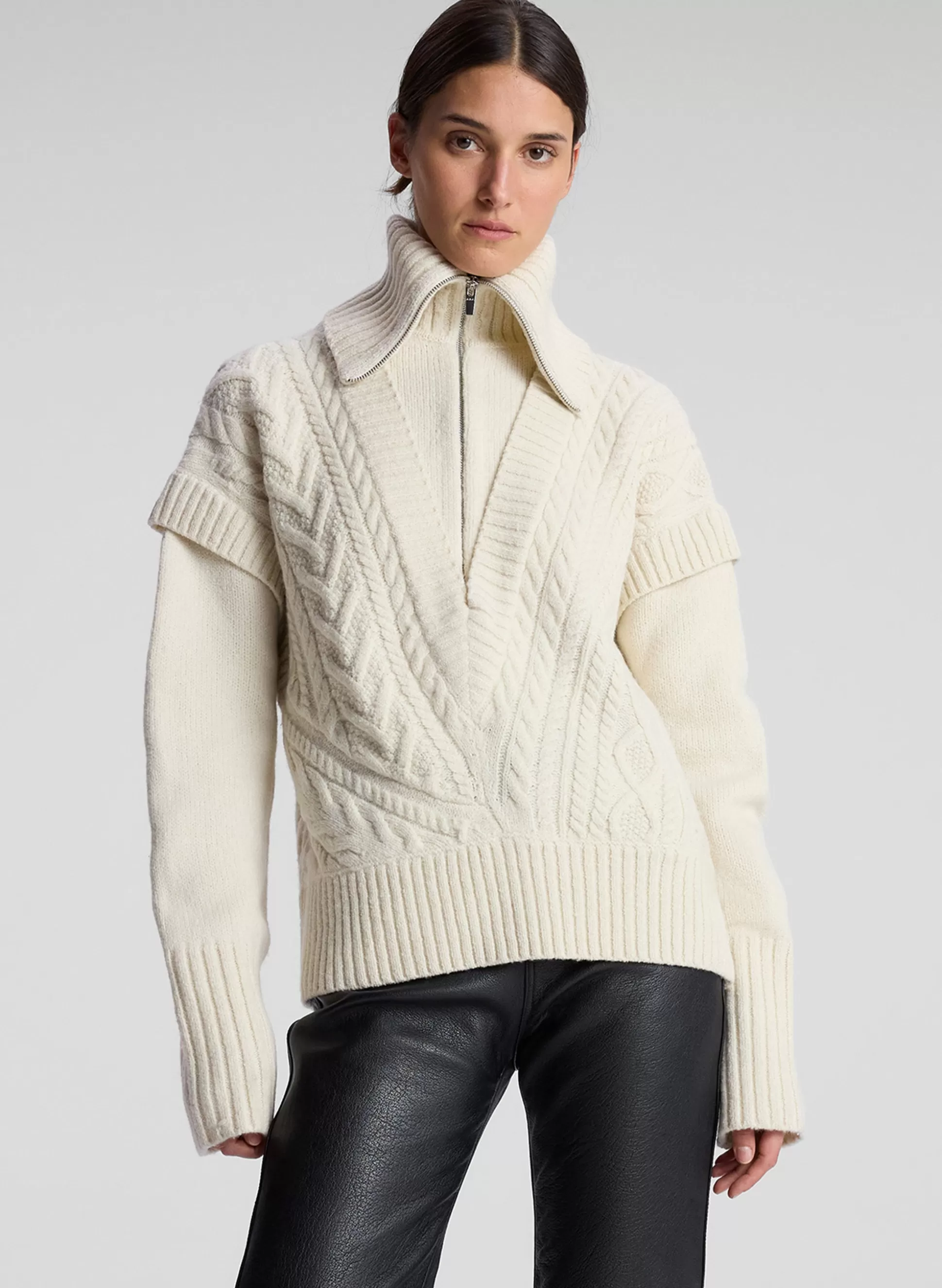 Tops | Sweaters>A.L.C. Callie Merino Cable Knit Sweater Off White