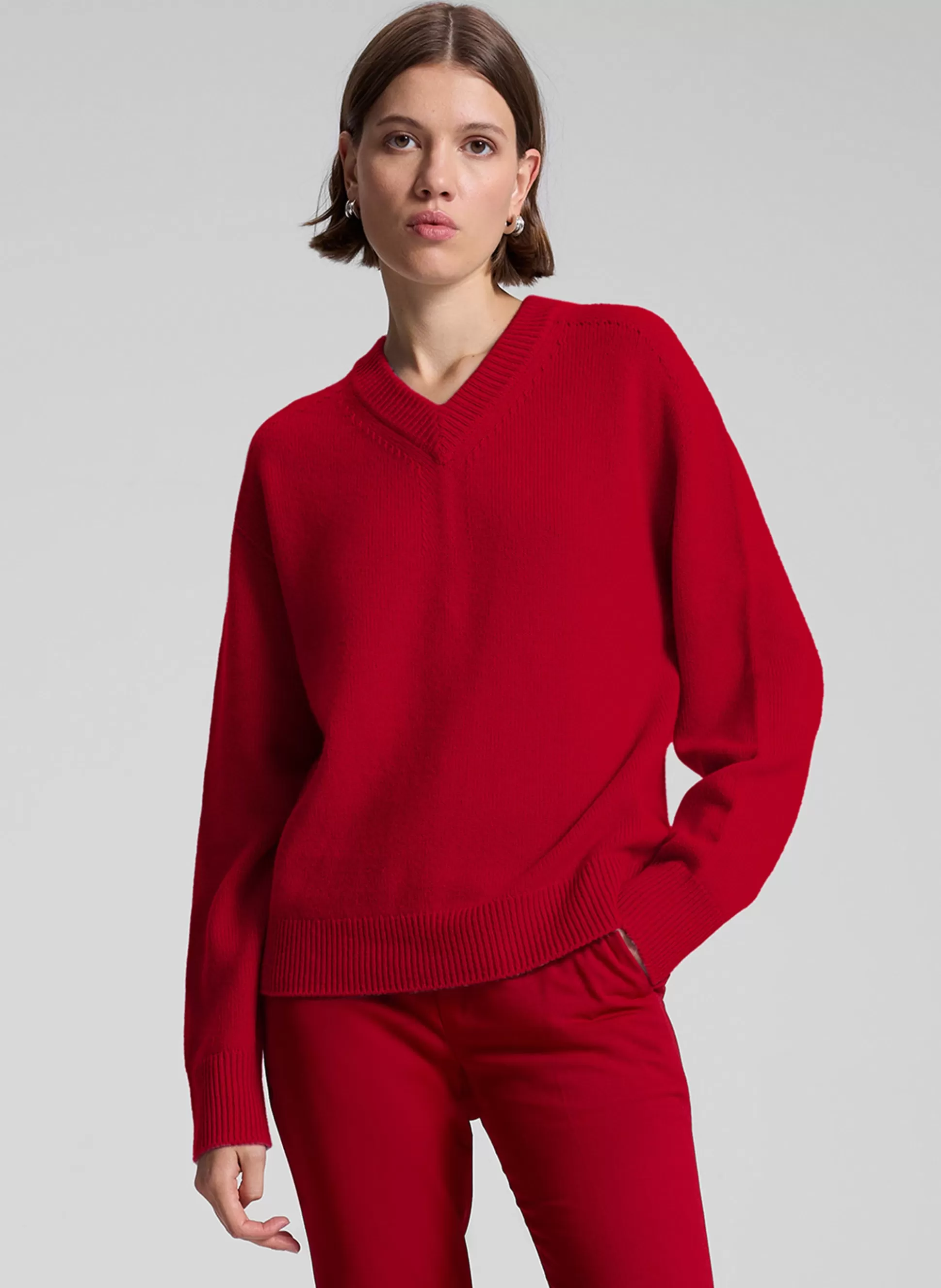 Tops | Sweaters>A.L.C. Calven Cashmere V Neck Sweater Really Red