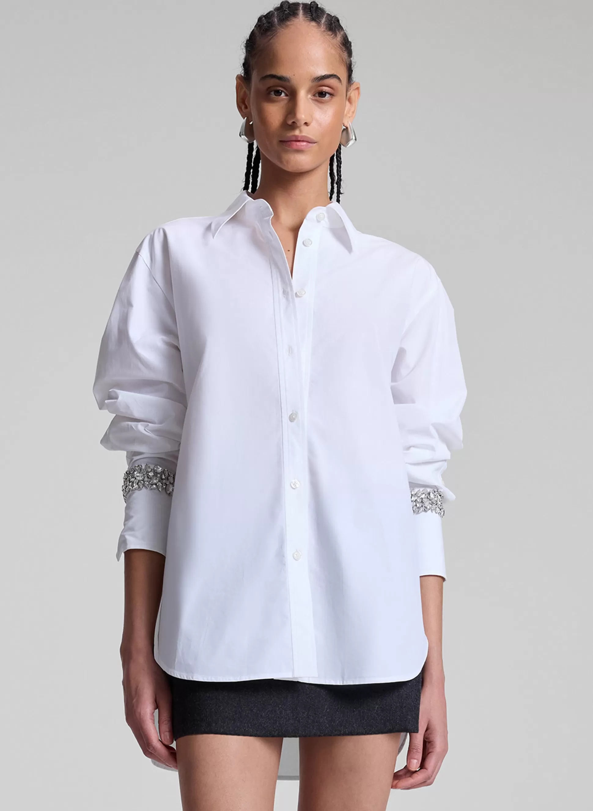 Tops | Suits>A.L.C. Calvin Embellished Sleeve Shirt White