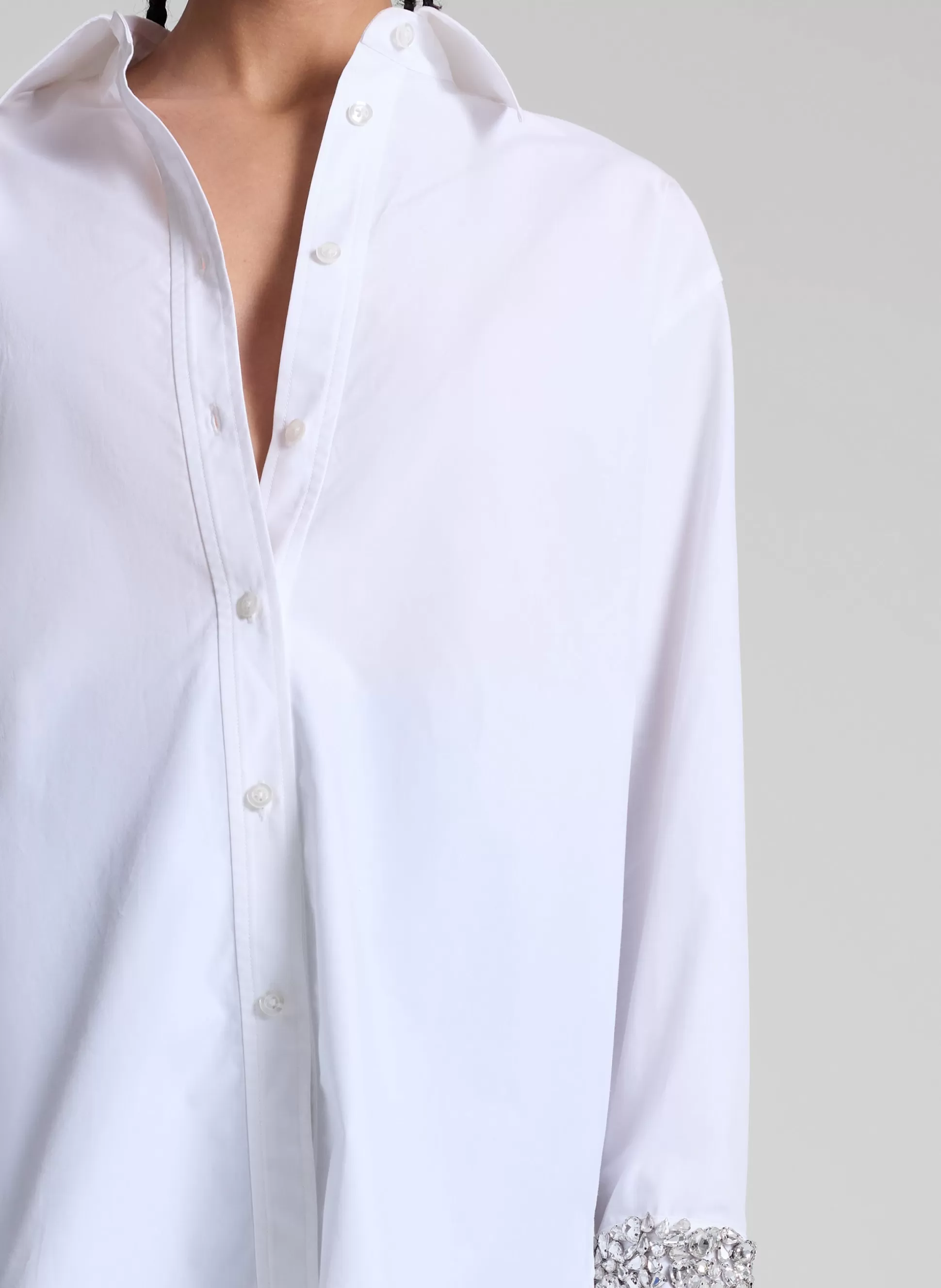 Tops | Suits>A.L.C. Calvin Embellished Sleeve Shirt White
