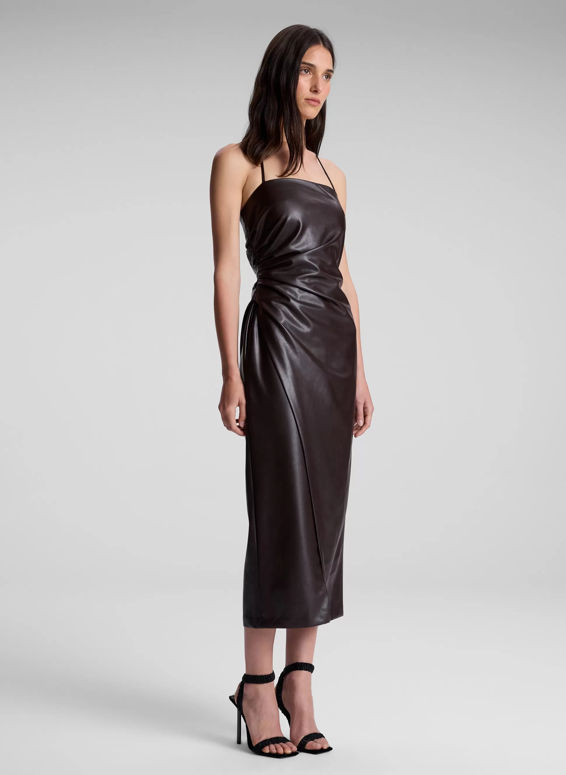 Dresses>A.L.C. Charlotte Vegan Leather Midi Dress Chocolate Plum