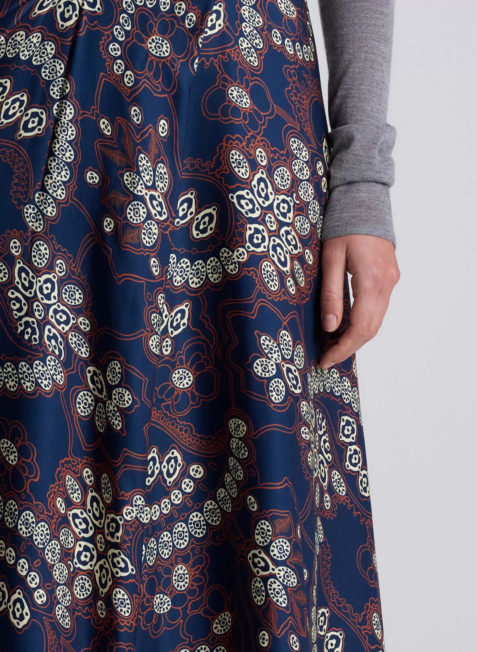 Bottoms | Skirts>A.L.C. Clara Printed Midi Skirt Navy/Cream