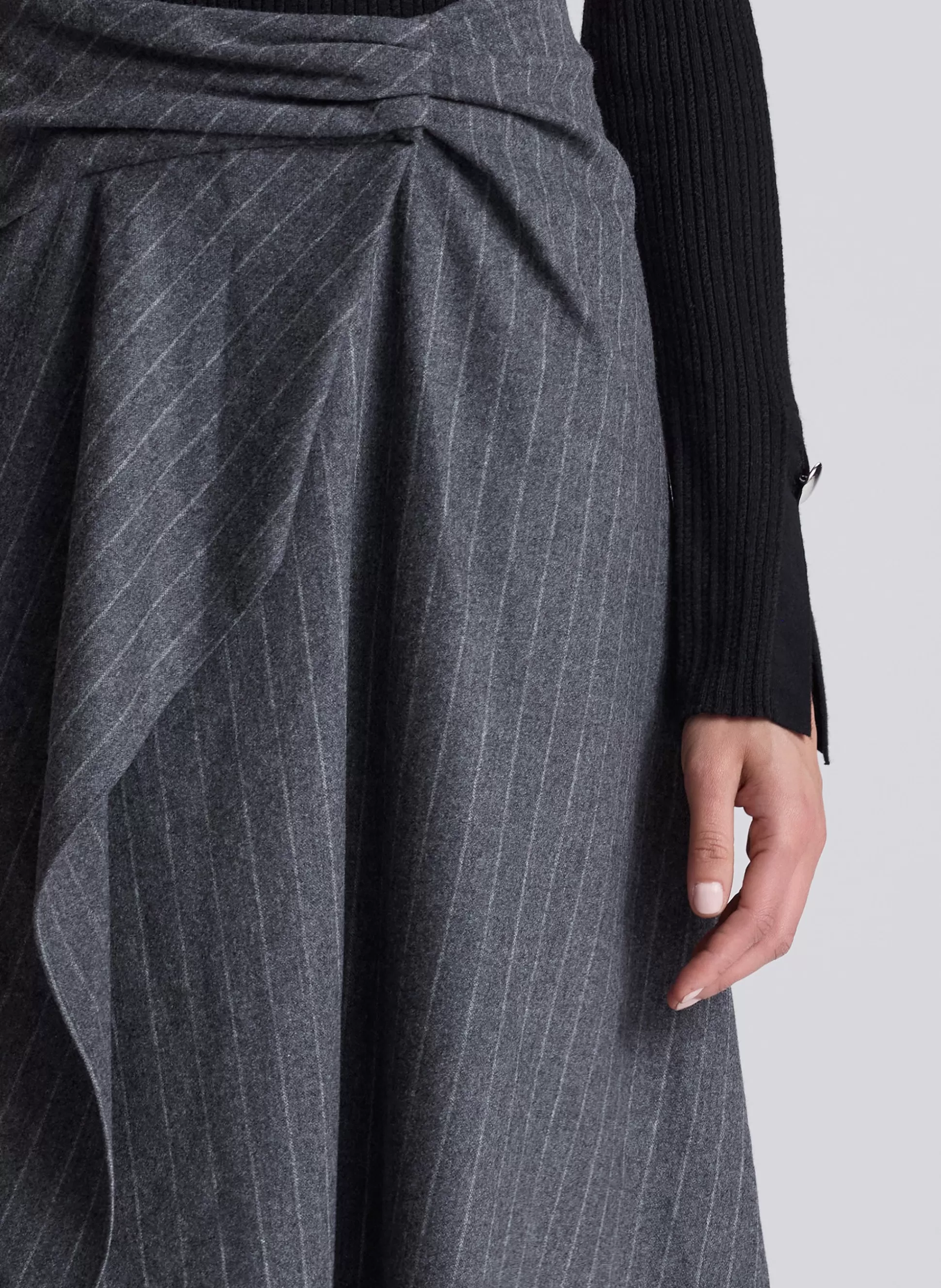 Bottoms | Skirts>A.L.C. Clara Wool Cashmere Pinstripe Midi Skirt Grey Melange