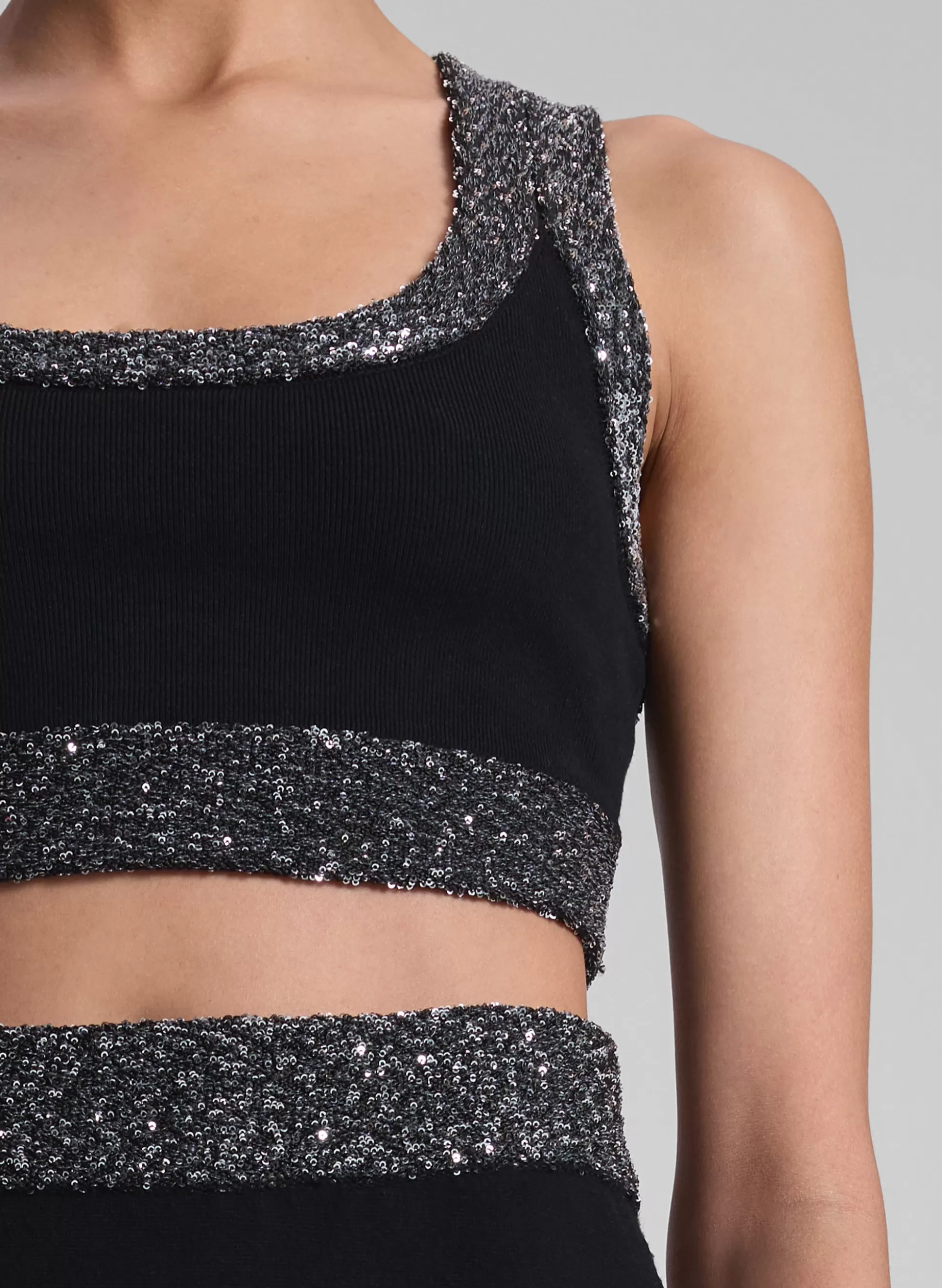 Tops | Knitwear>A.L.C. Elle Sequined Embellished Bra Black/Silver