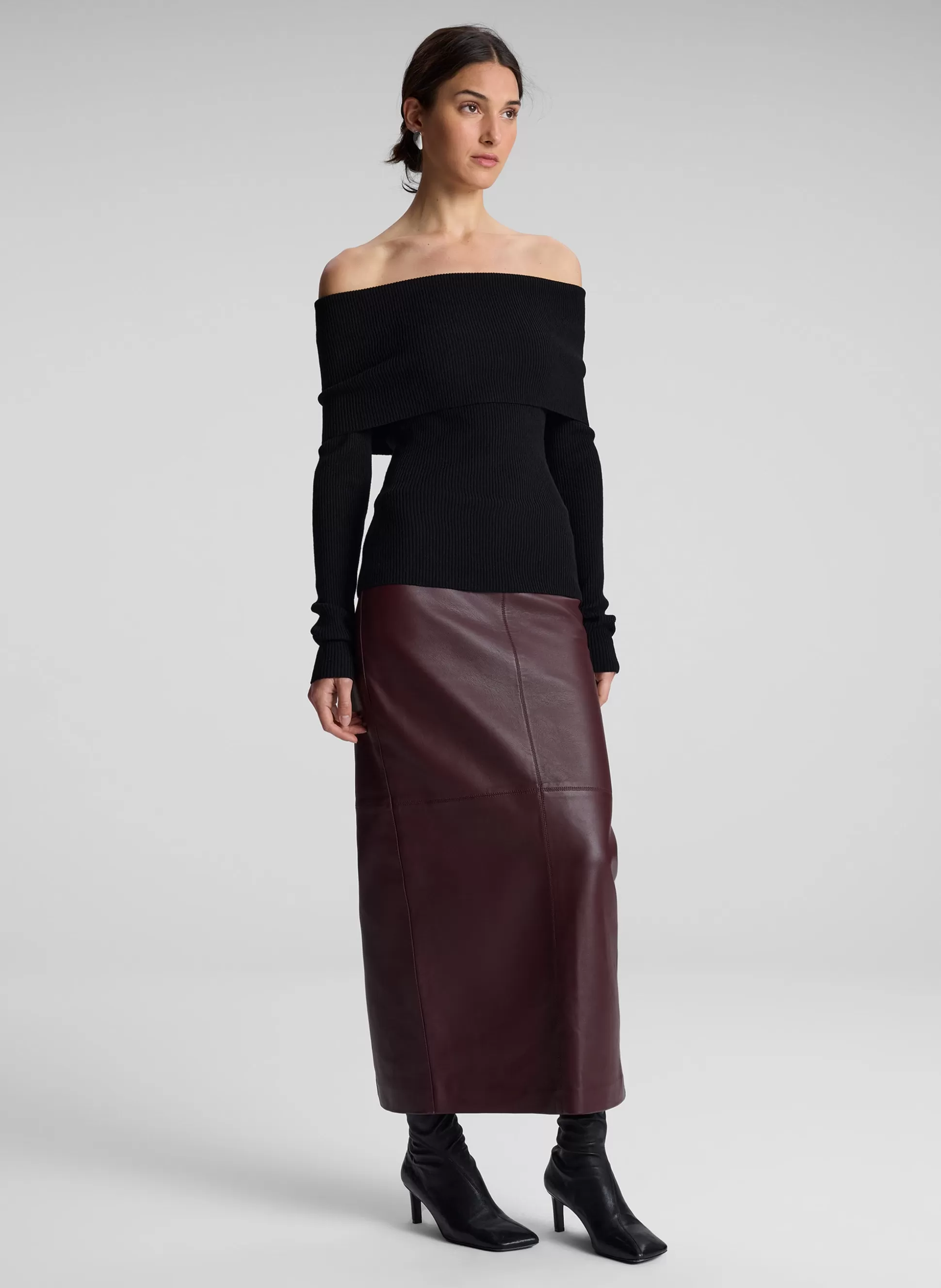 Tops | Knitwear>A.L.C. Evelyn Merino Off Shoulder Top Black