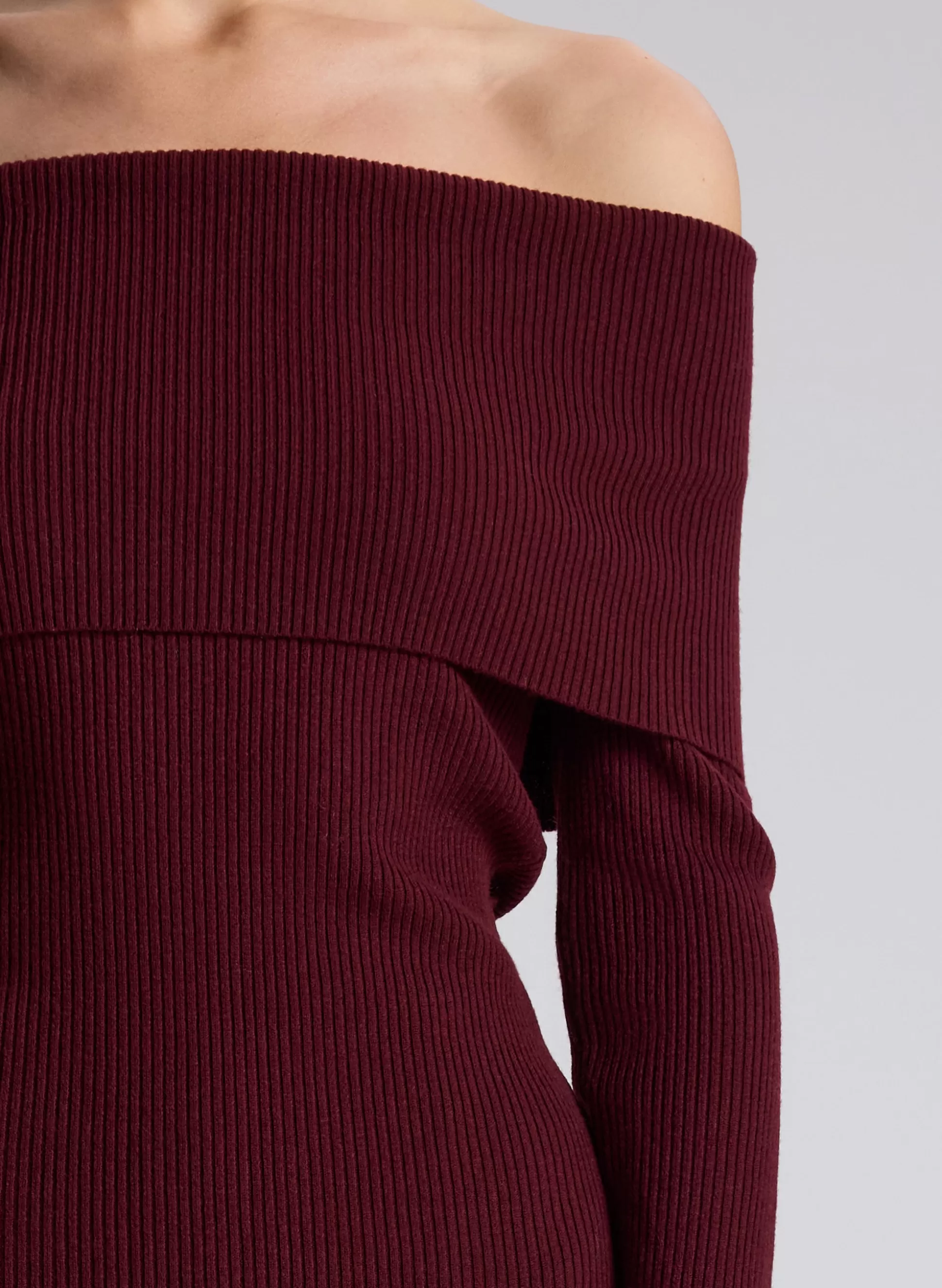 Tops | Knitwear>A.L.C. Evelyn Merino Off Shoulder Top Burgundy