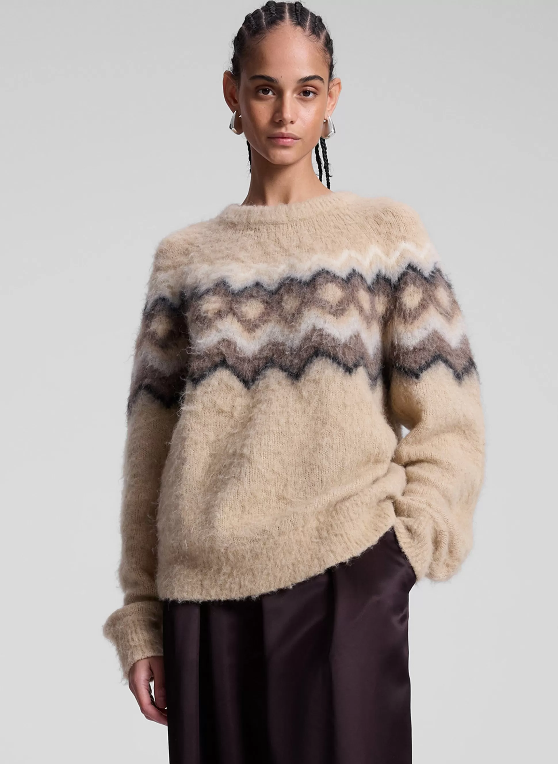 Sweaters | Tops>A.L.C. Ezra Fairisle Sweater Dark Taupe Multi