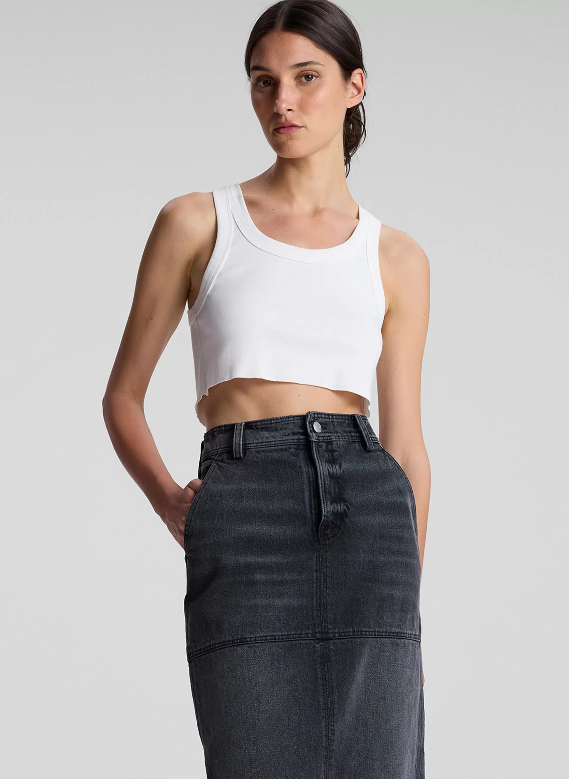 Tops | Tees & Tanks>A.L.C. Halsey Cropped Cotton Rib Tank White