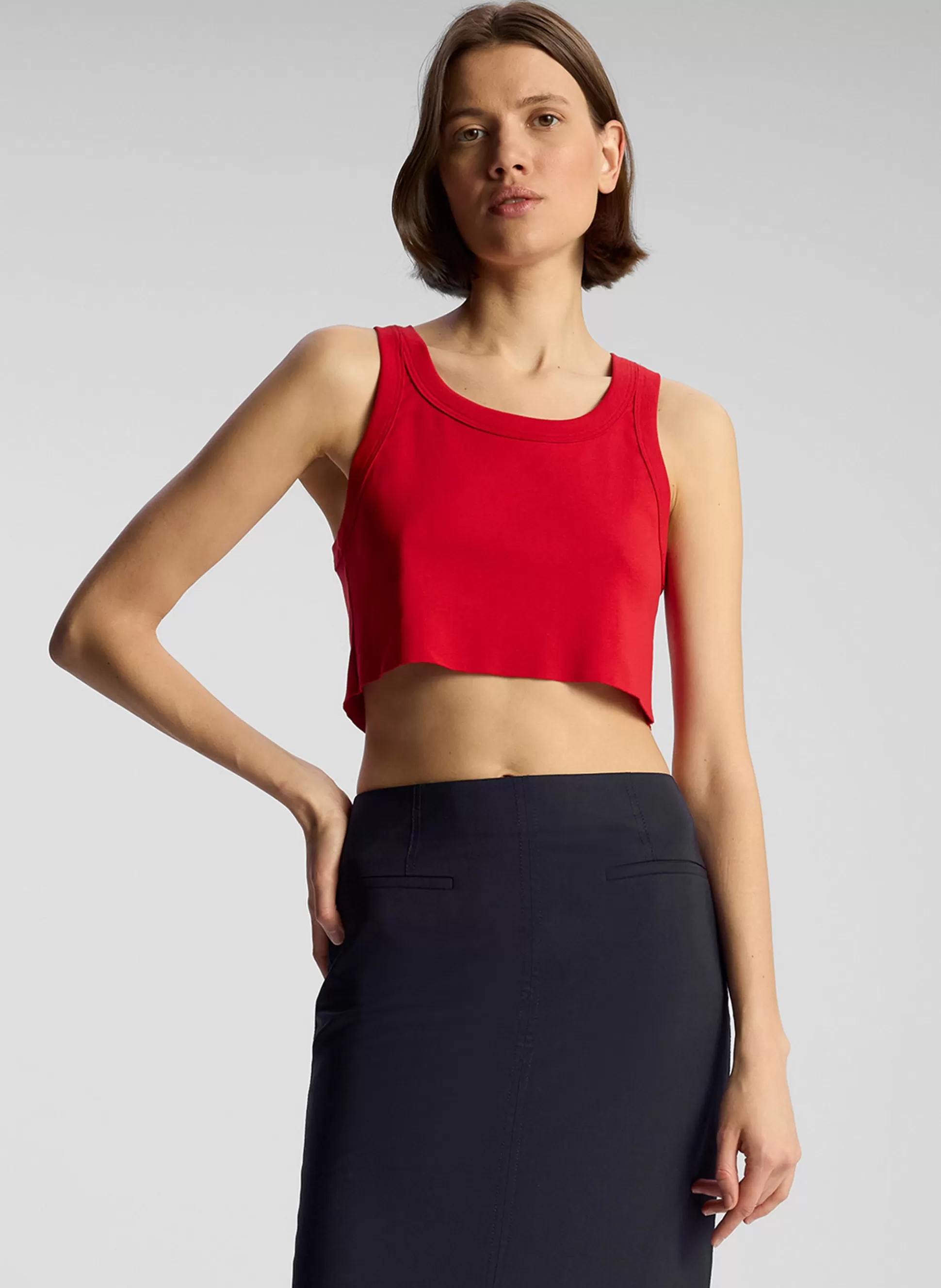 Tops | Tees & Tanks>A.L.C. Halsey Cropped Cotton Rib Tank Rouge