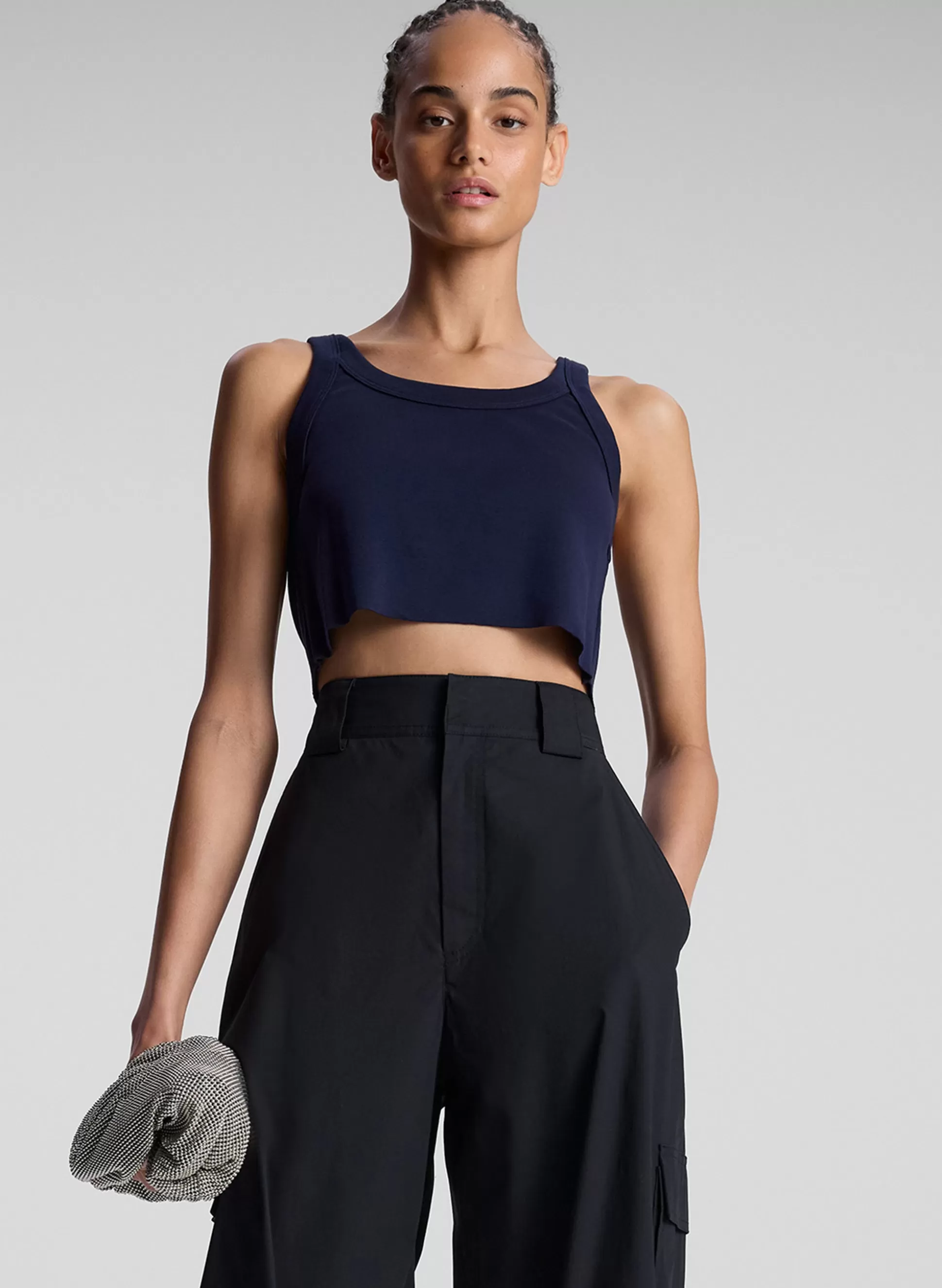 Tops | Tees & Tanks>A.L.C. Halsey Cropped Cotton Rib Tank Maritime Navy