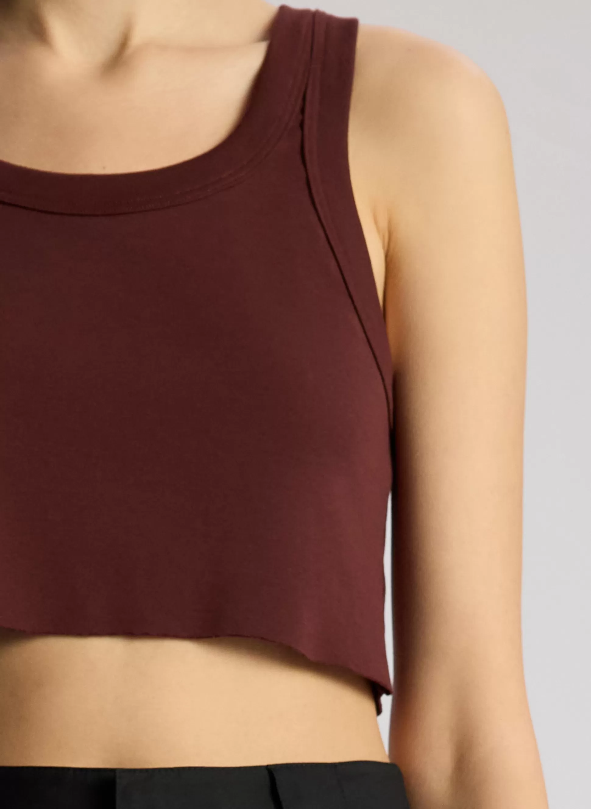 Tops | Tees & Tanks>A.L.C. Halsey Cropped Cotton Rib Tank Carob