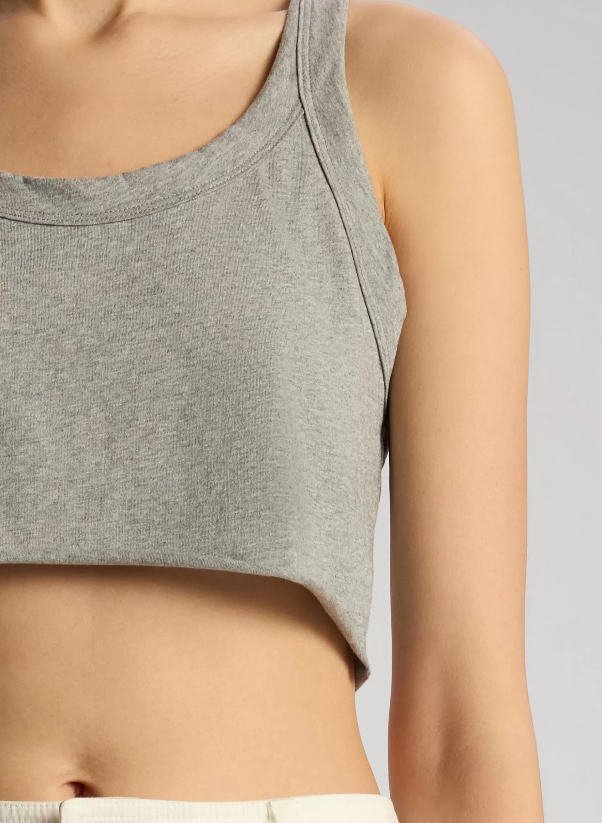 Tops | Tees & Tanks>A.L.C. Halsey Cropped Cotton Rib Tank Grey Melange