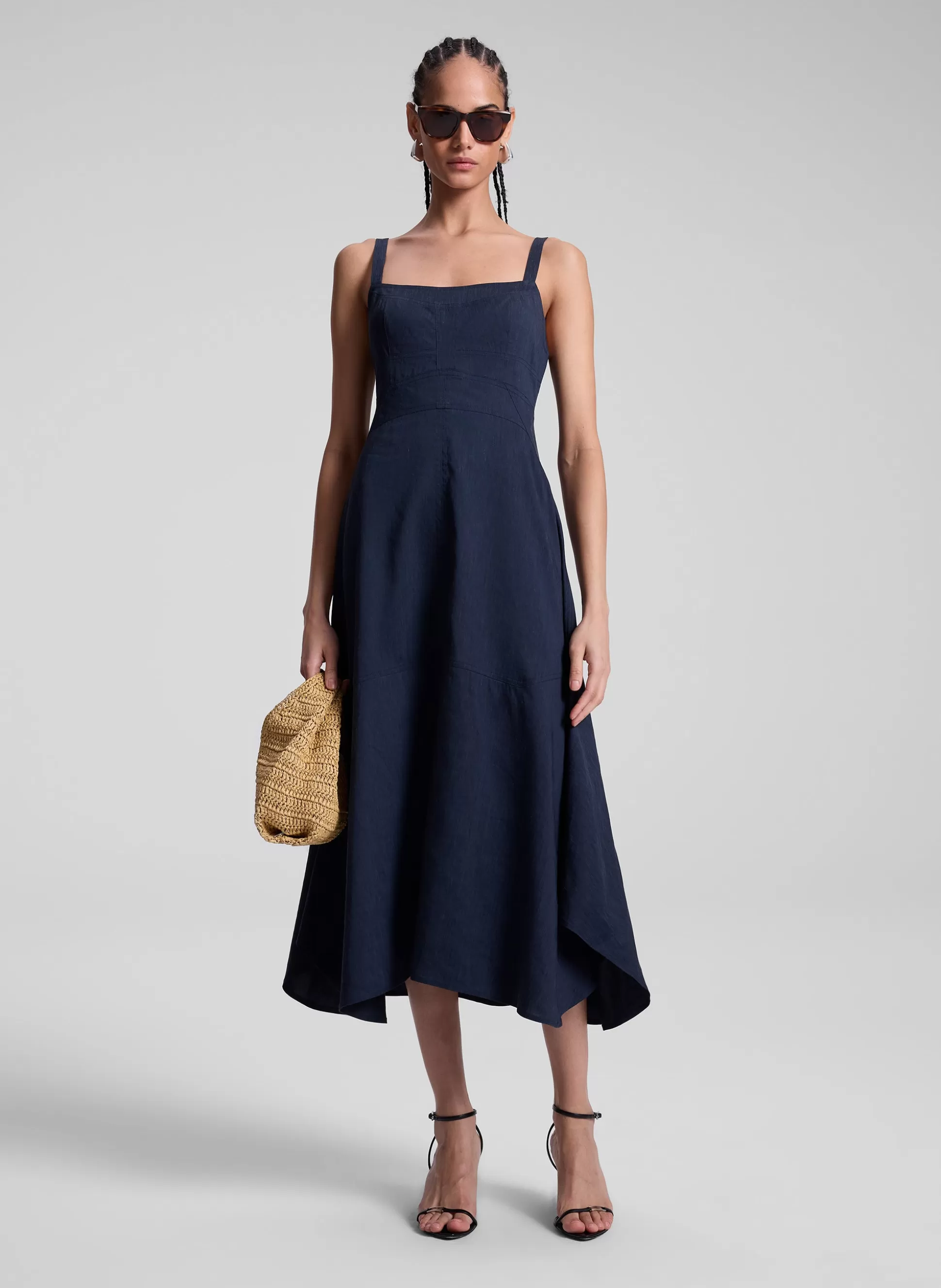 Dresses>A.L.C. Harlow Linen Midi Dress Navy