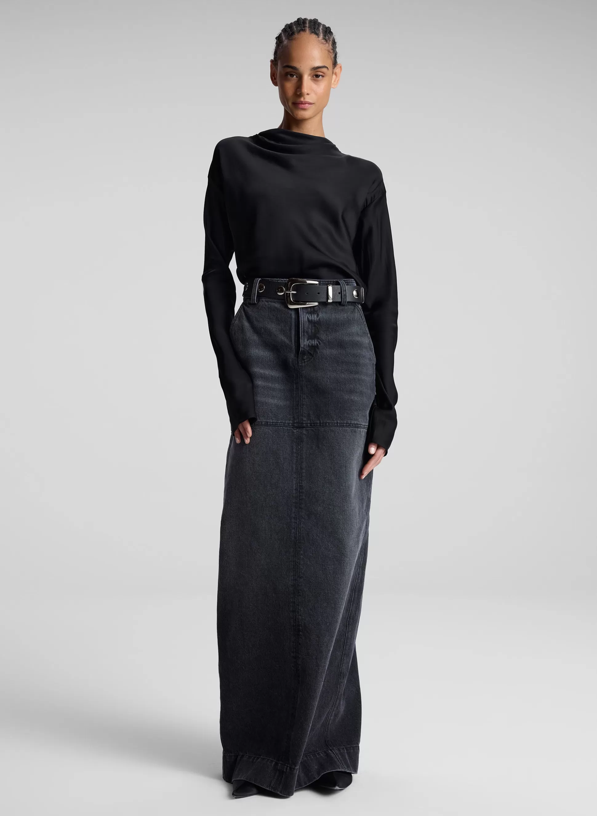 Bottoms | Skirts>A.L.C. Hunter Denim Maxi Skirt Washed Black