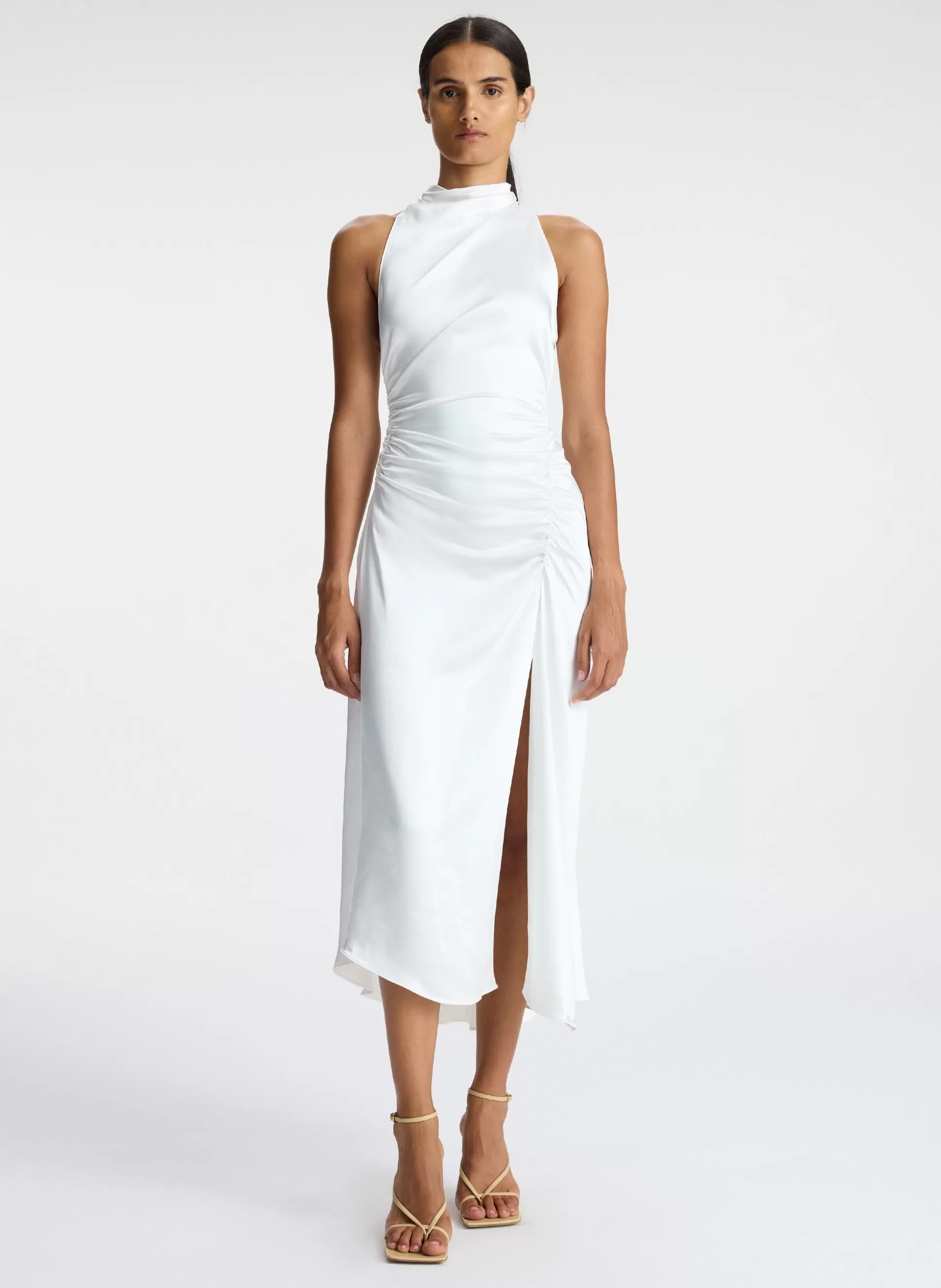 Dresses>A.L.C. Inez Satin Midi Dress Whisper White