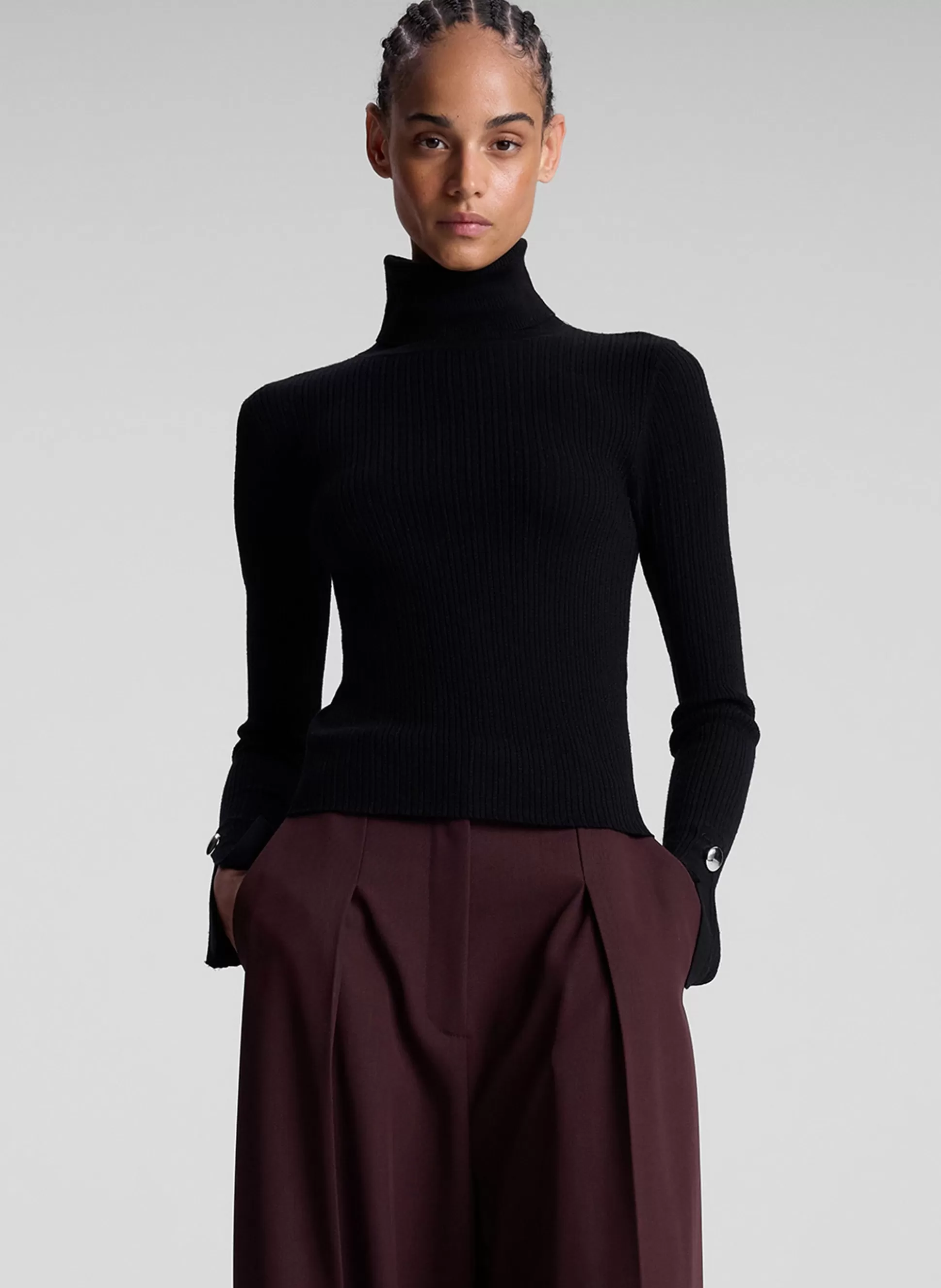 Tops | Knitwear>A.L.C. Jett Cable Knit Merino Turtleneck Top Black