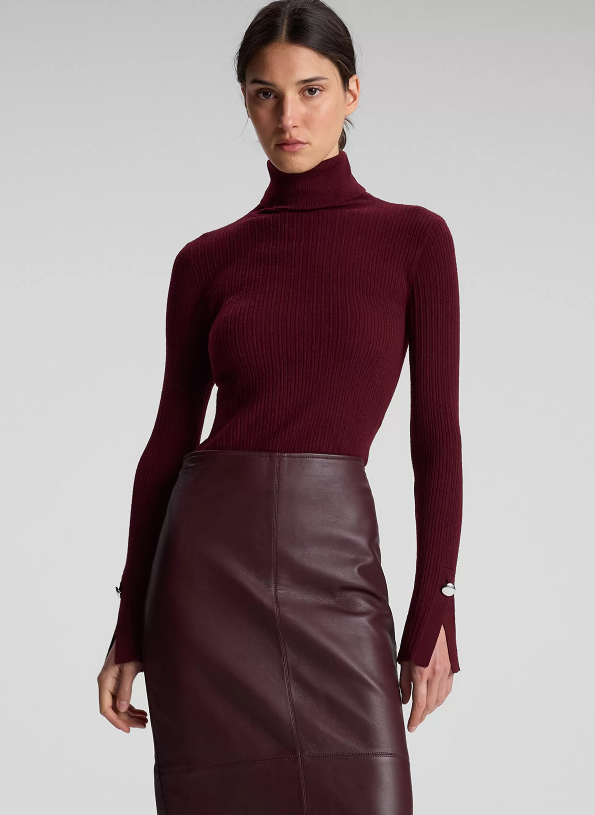 Tops | Knitwear>A.L.C. Jett Cable Knit Merino Turtleneck Top Burgundy