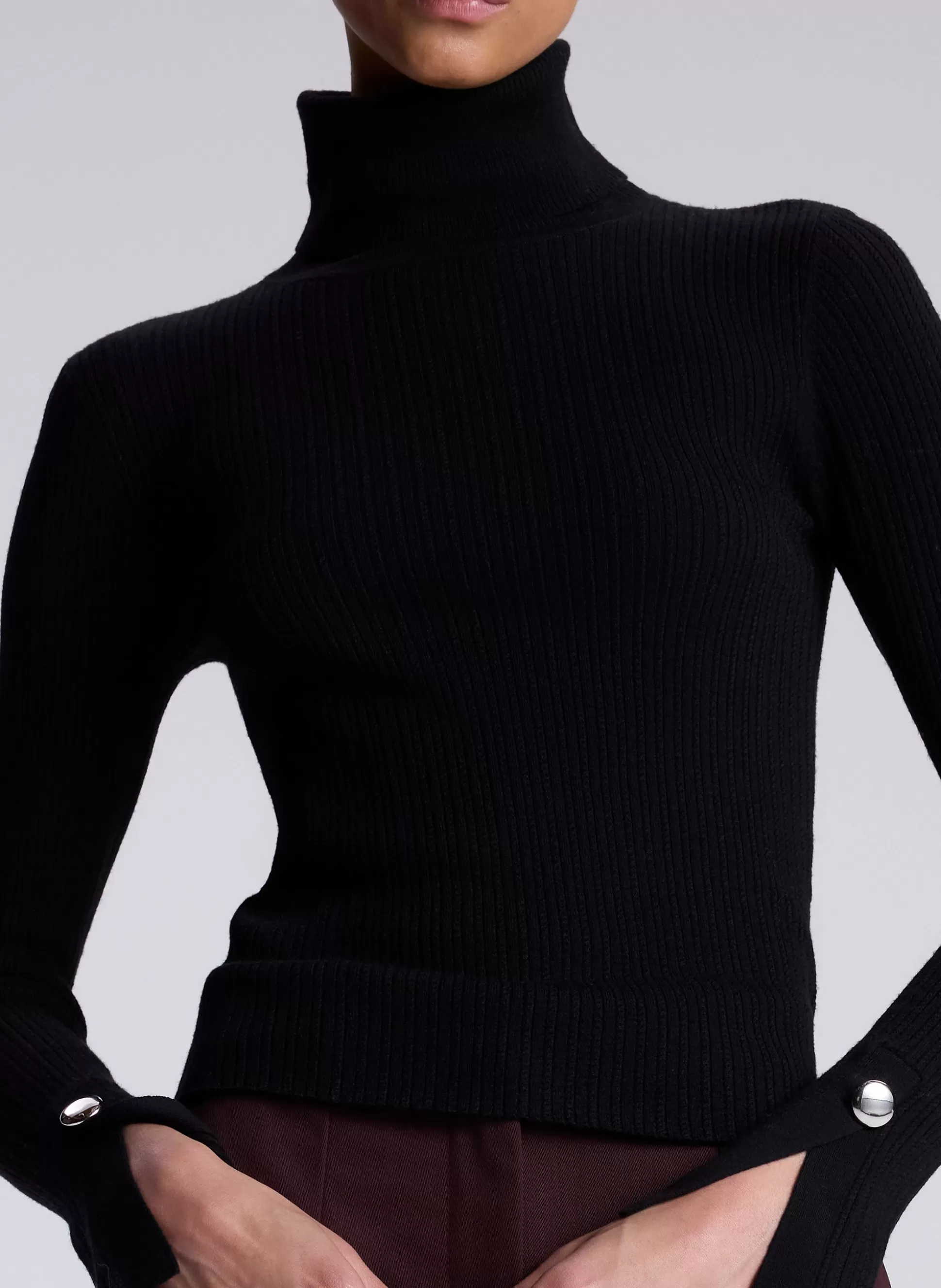 Tops | Knitwear>A.L.C. Jett Cable Knit Merino Turtleneck Top Black