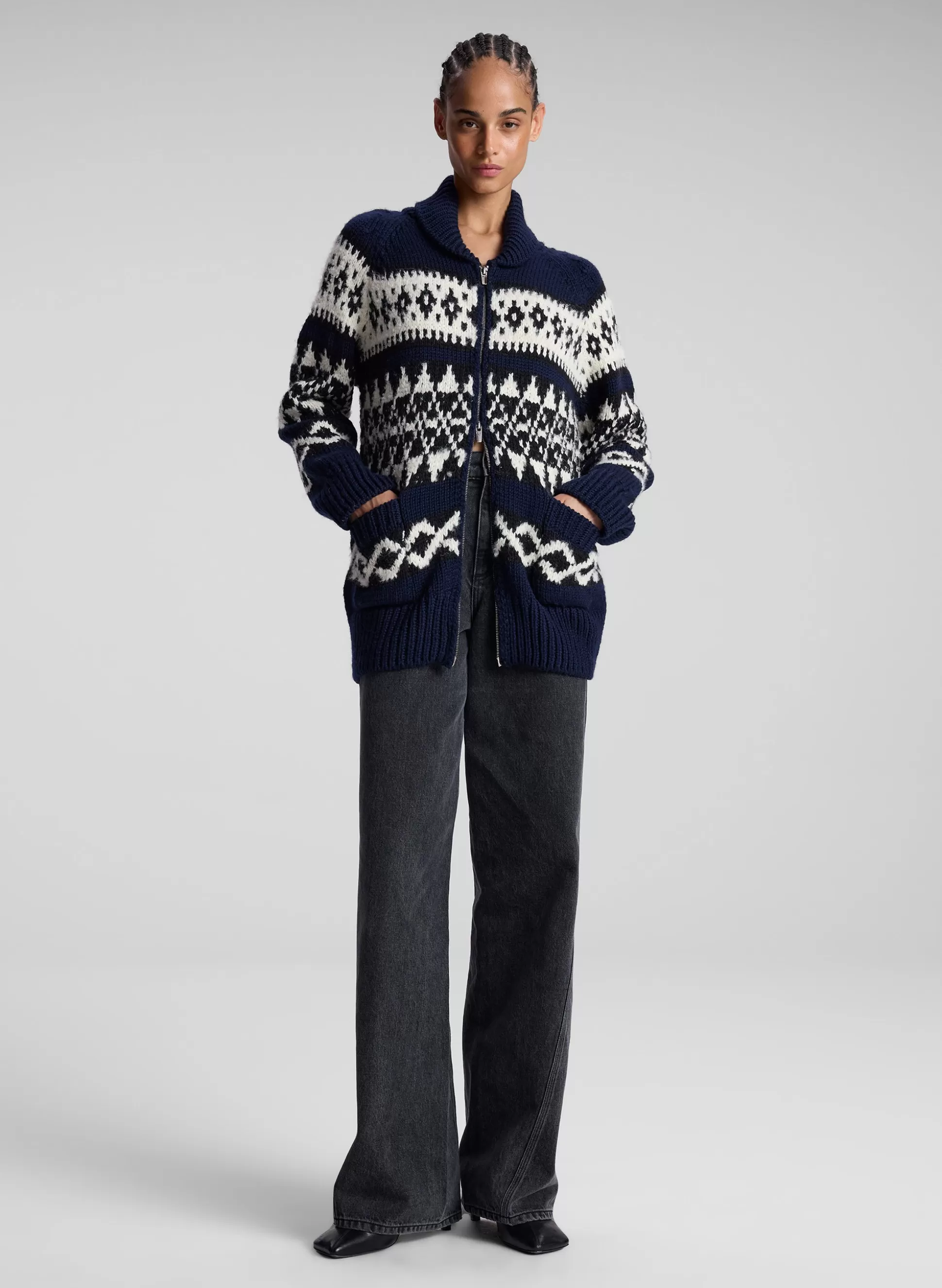 Tops | Sweaters>A.L.C. Joanna Merino Fairisle Cardigan Navy Multi