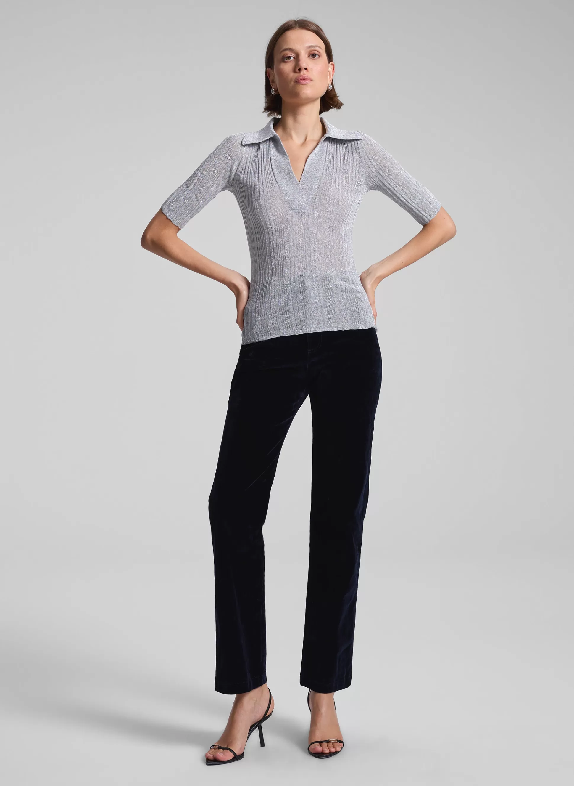 Tops | Knitwear>A.L.C. Joey Metallic Knit Top Mercury