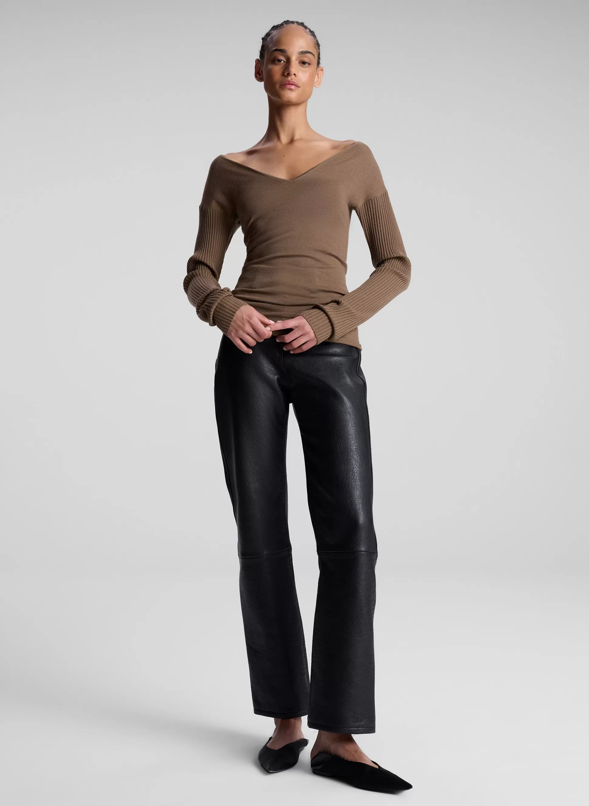 Tops | Knitwear>A.L.C. Keaton Ribbed Merino Top Dark Taupe