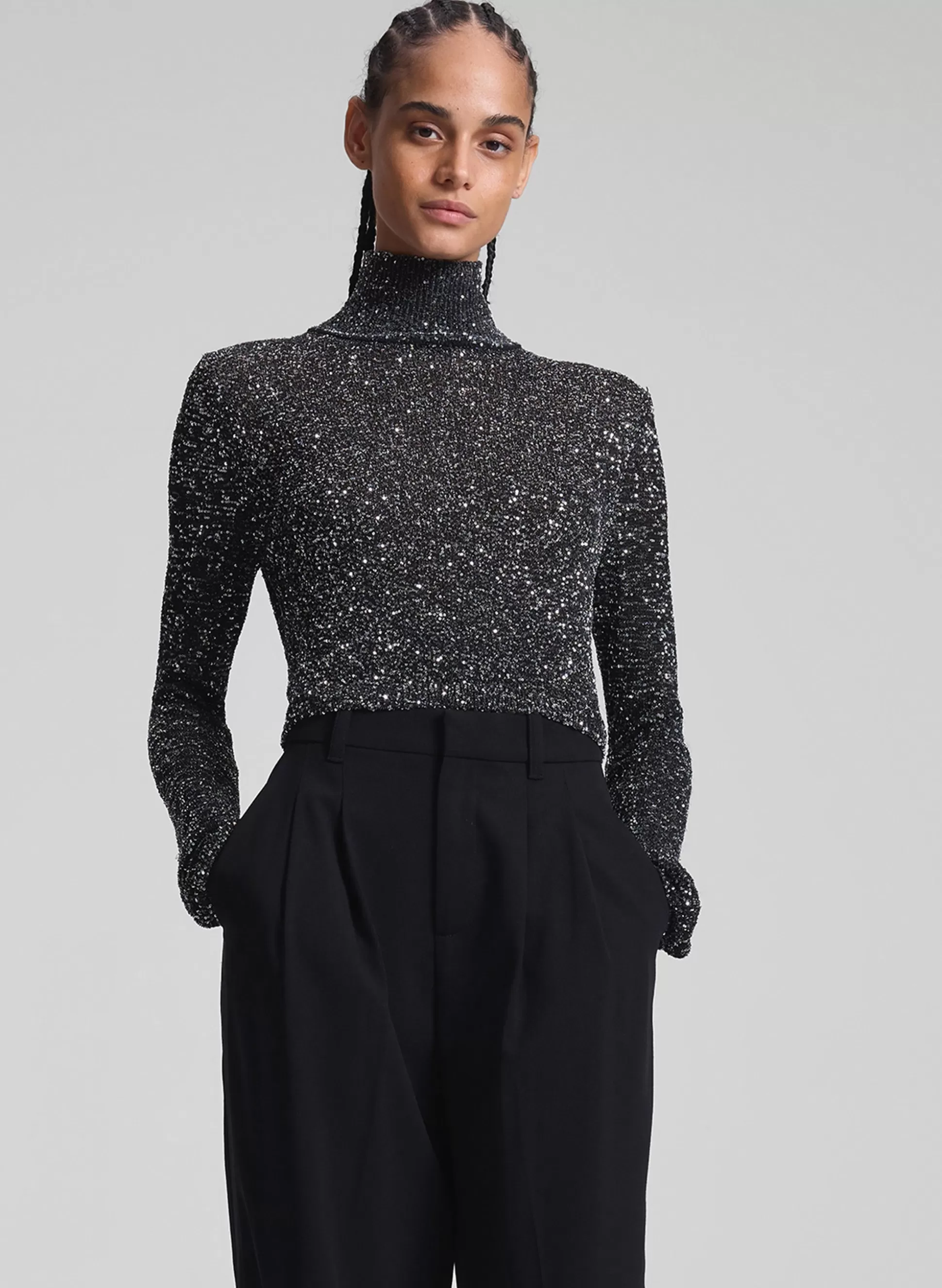 Tops | Knitwear>A.L.C. Kendall Sequin Embellished Top Black/Silver