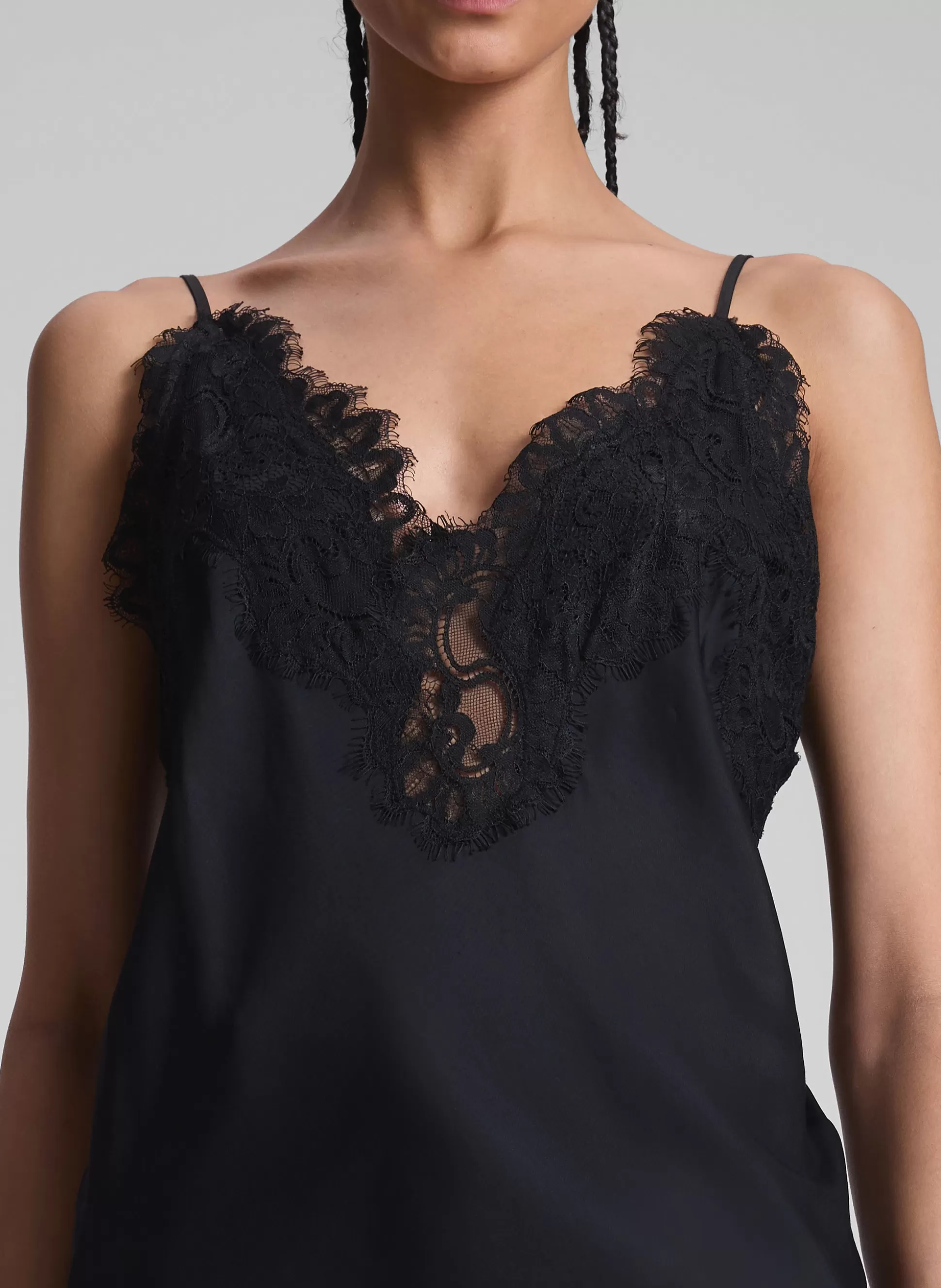 Tops | Tees & Tanks>A.L.C. Lennon Satin And Lace Camisole Top Black/Black