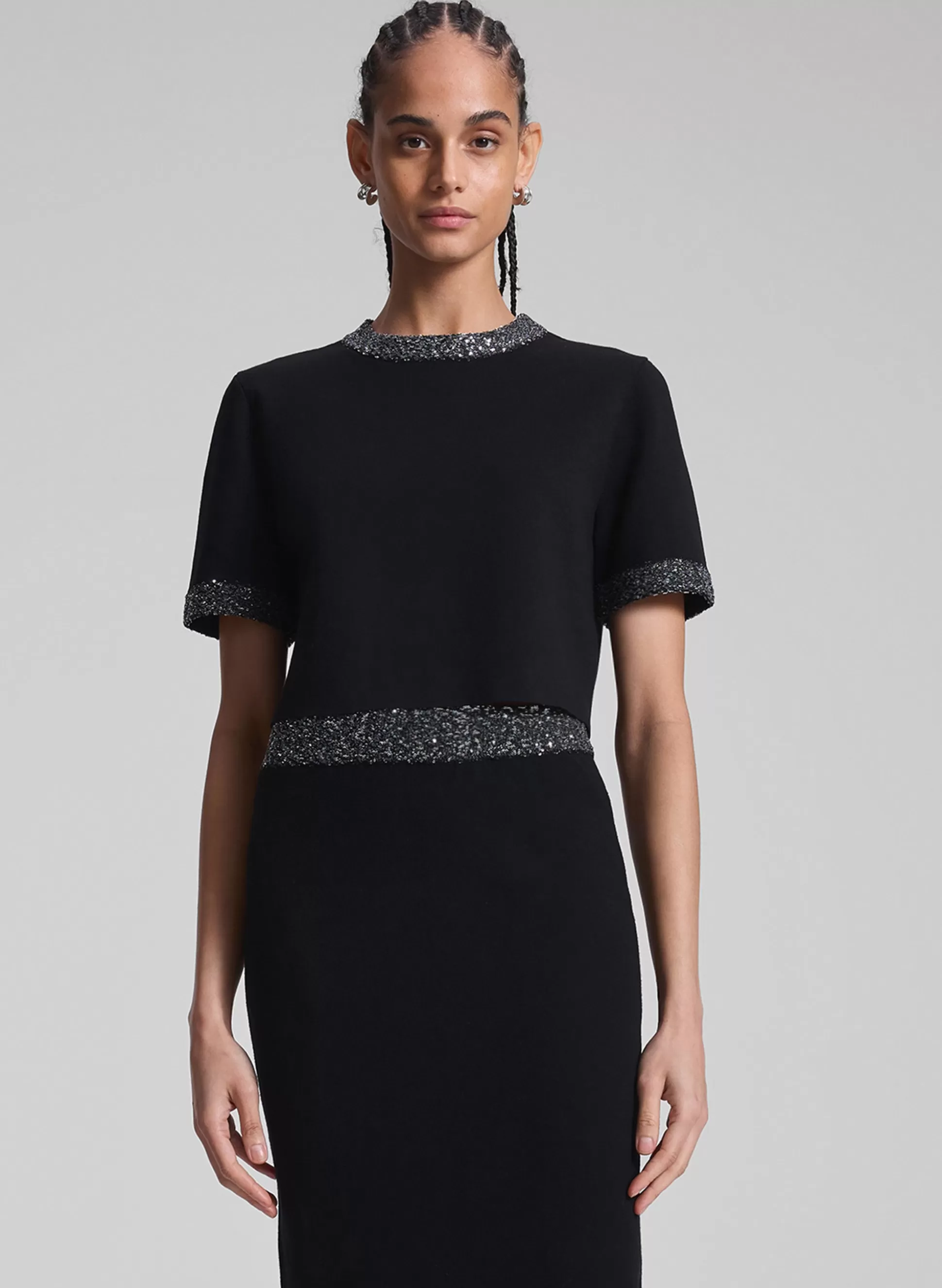 Tops | Knitwear>A.L.C. Maeve Sequin Embellished Top Black/Silver