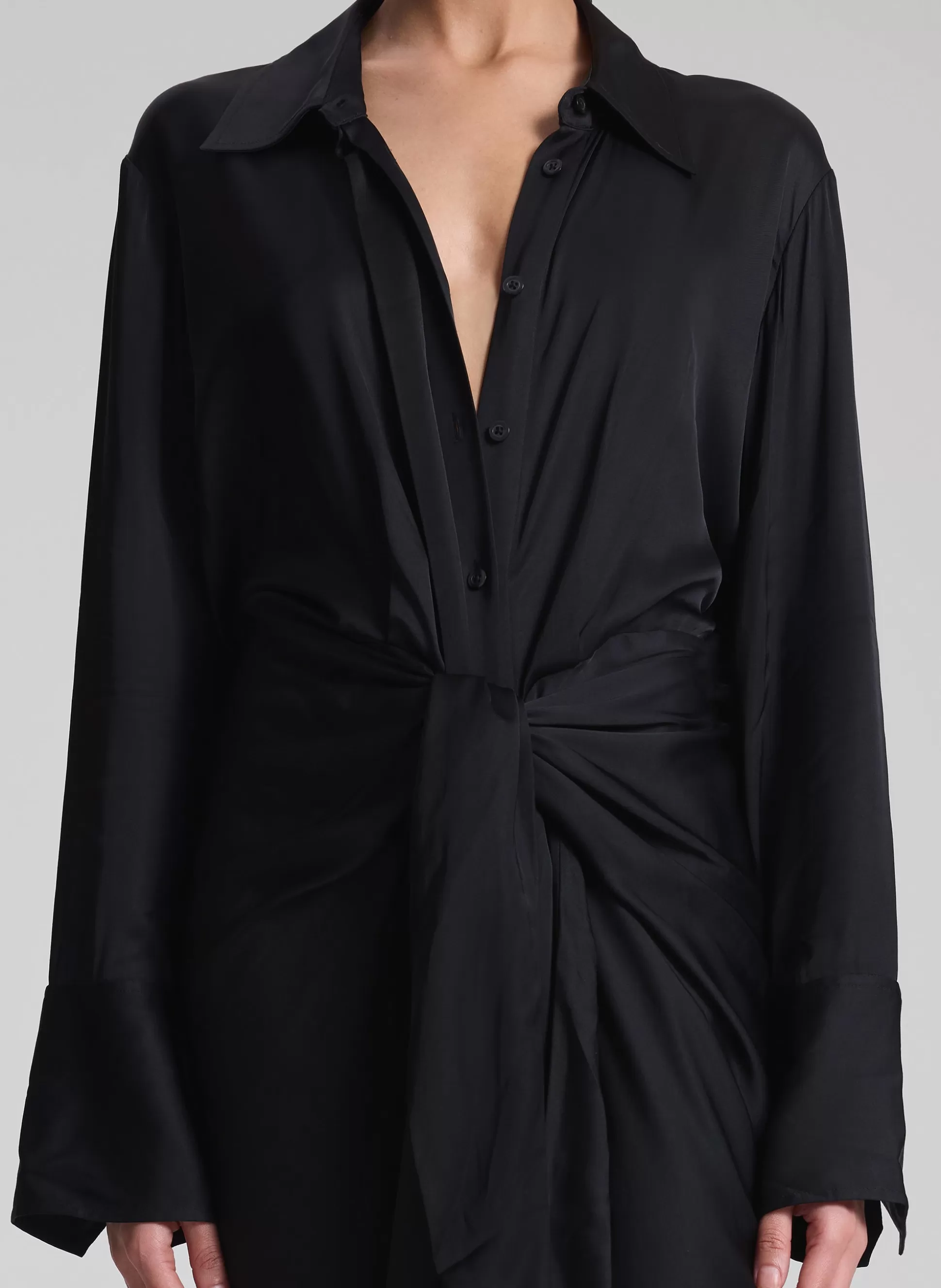 Dresses>A.L.C. Mila Satin Maxi Shirtdress Black