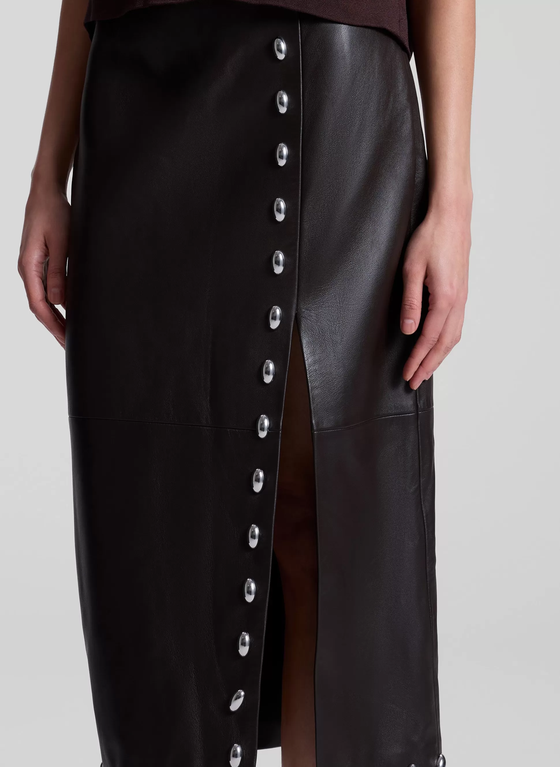 Bottoms | Skirts>A.L.C. Naomi Studded Leather Midi Skirt Ganache