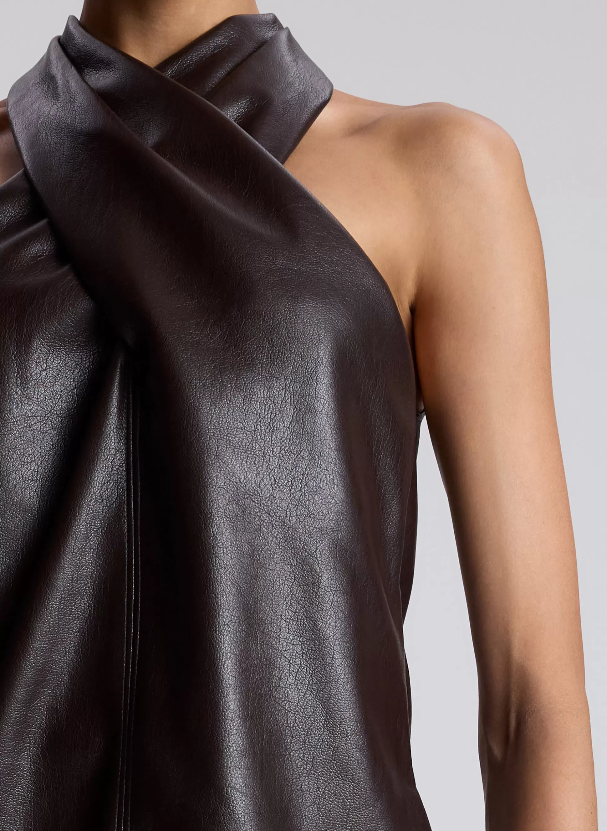 Tops>A.L.C. Quinn Vegan Leather Halter Top Chocolate Plum