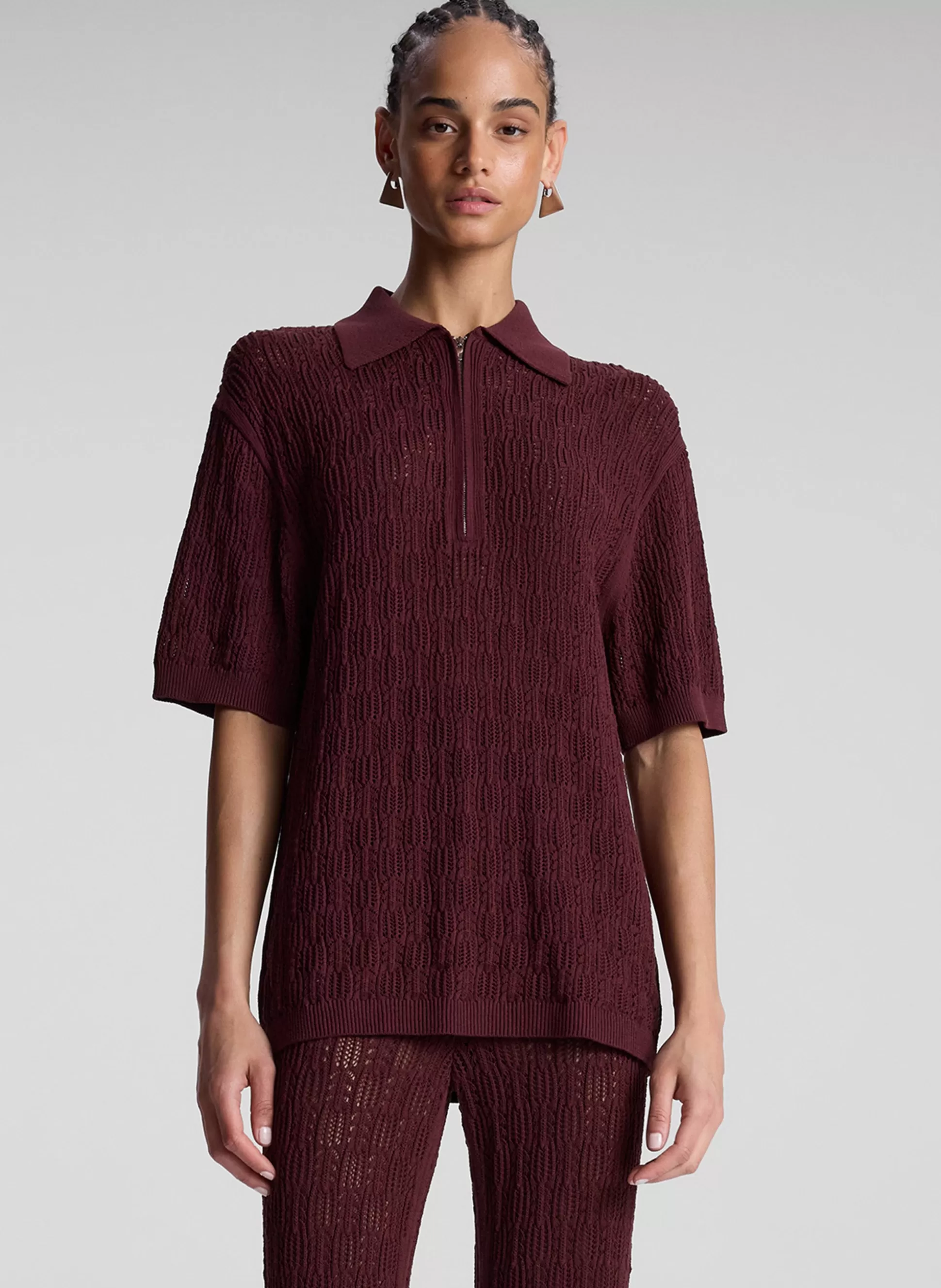 Tops | Knitwear>A.L.C. Reed Pointelle Knit Top Burgundy