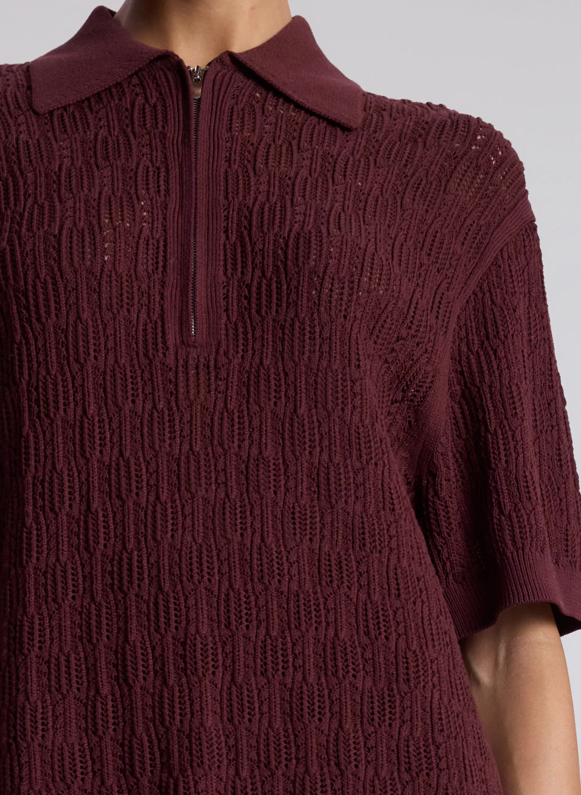 Tops | Knitwear>A.L.C. Reed Pointelle Knit Top Burgundy