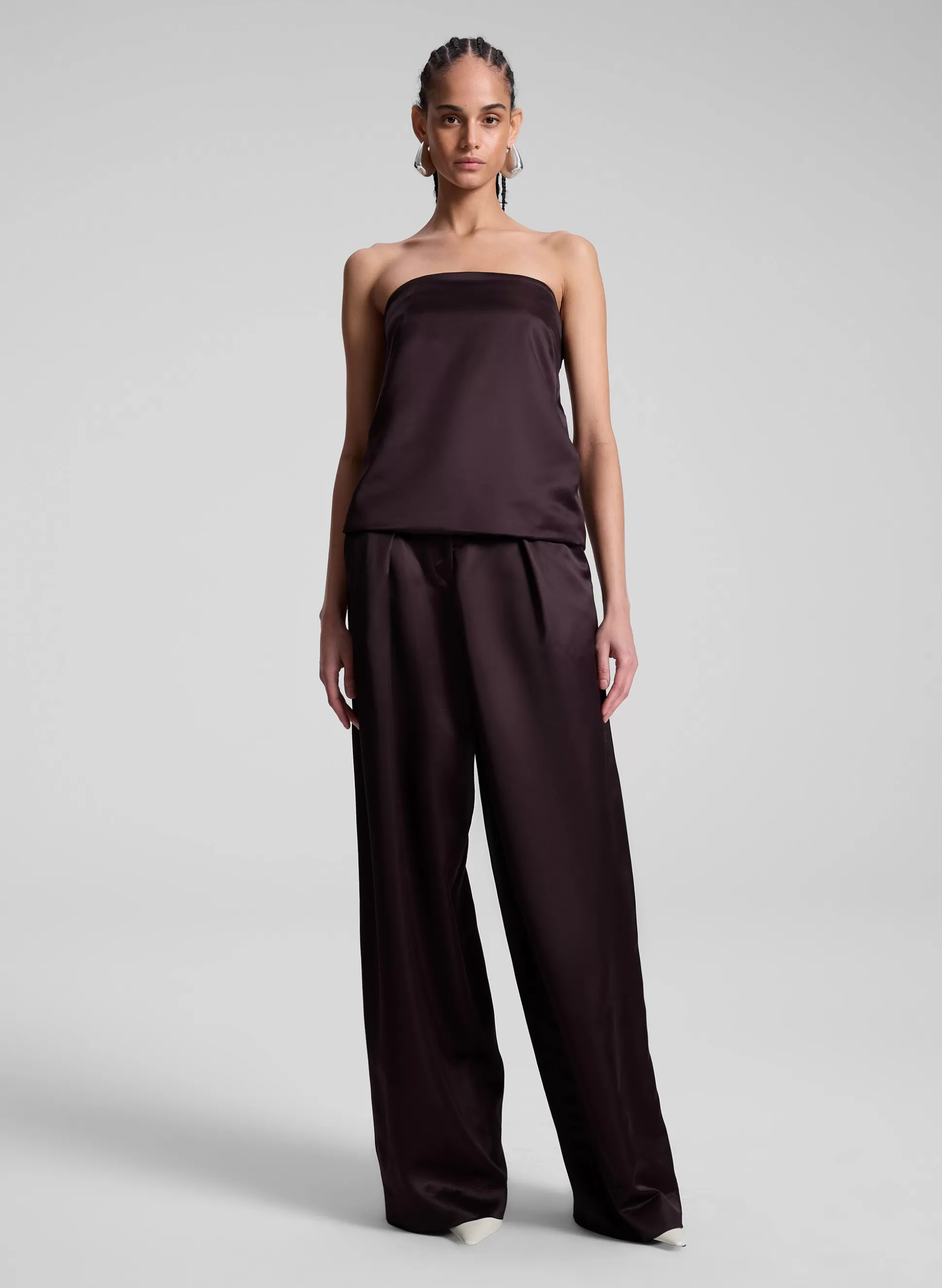 Bottoms>A.L.C. Ryder Satin Wide Leg Pant Chocolate Plum