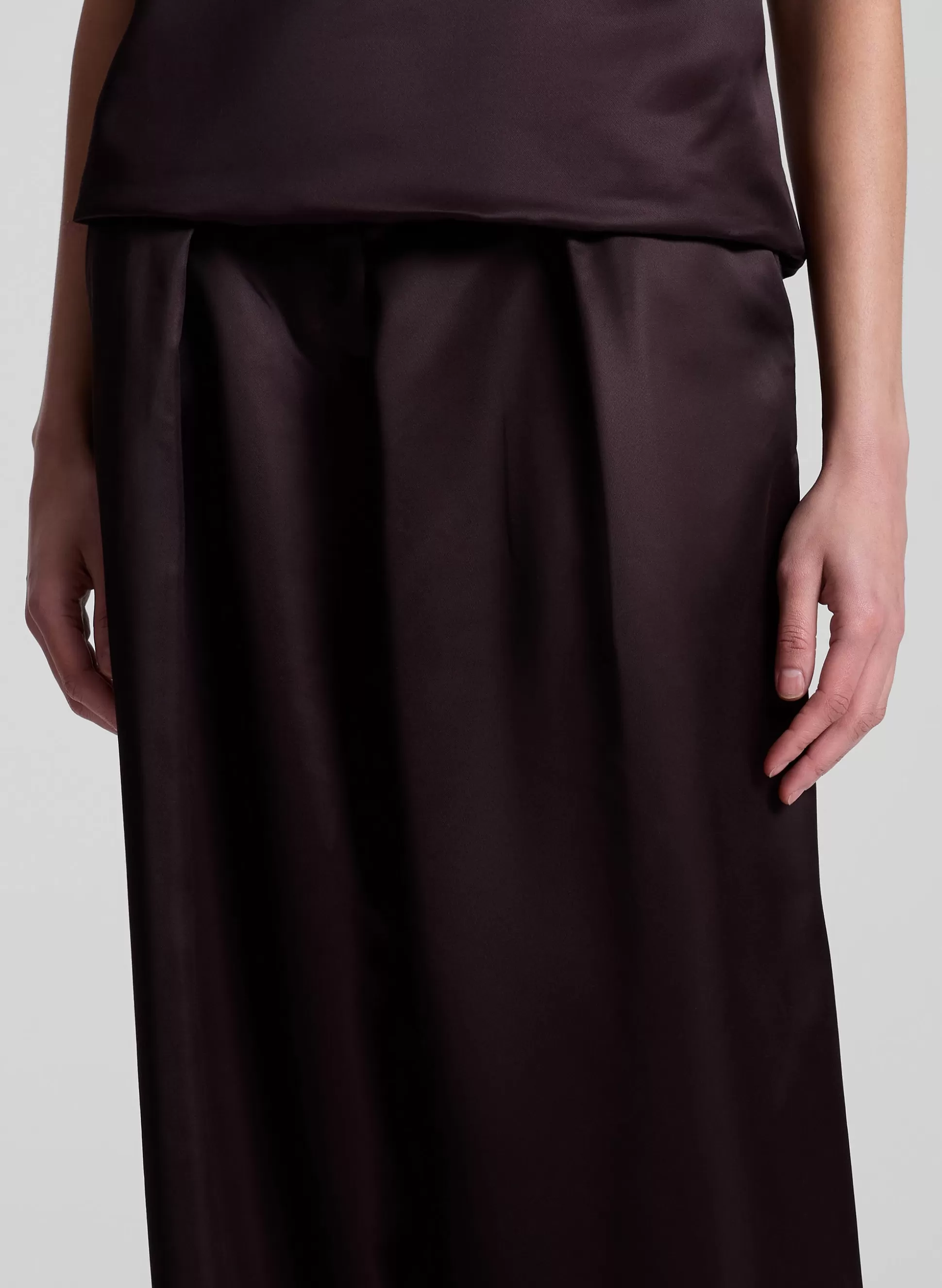 Bottoms>A.L.C. Ryder Satin Wide Leg Pant Chocolate Plum