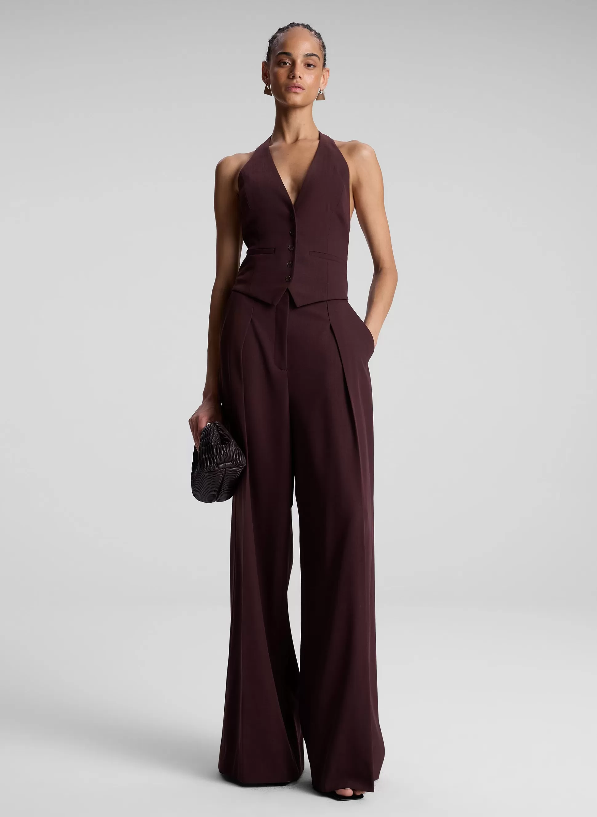 Bottoms>A.L.C. Ryder Wide Leg Pant Chocolate Plum