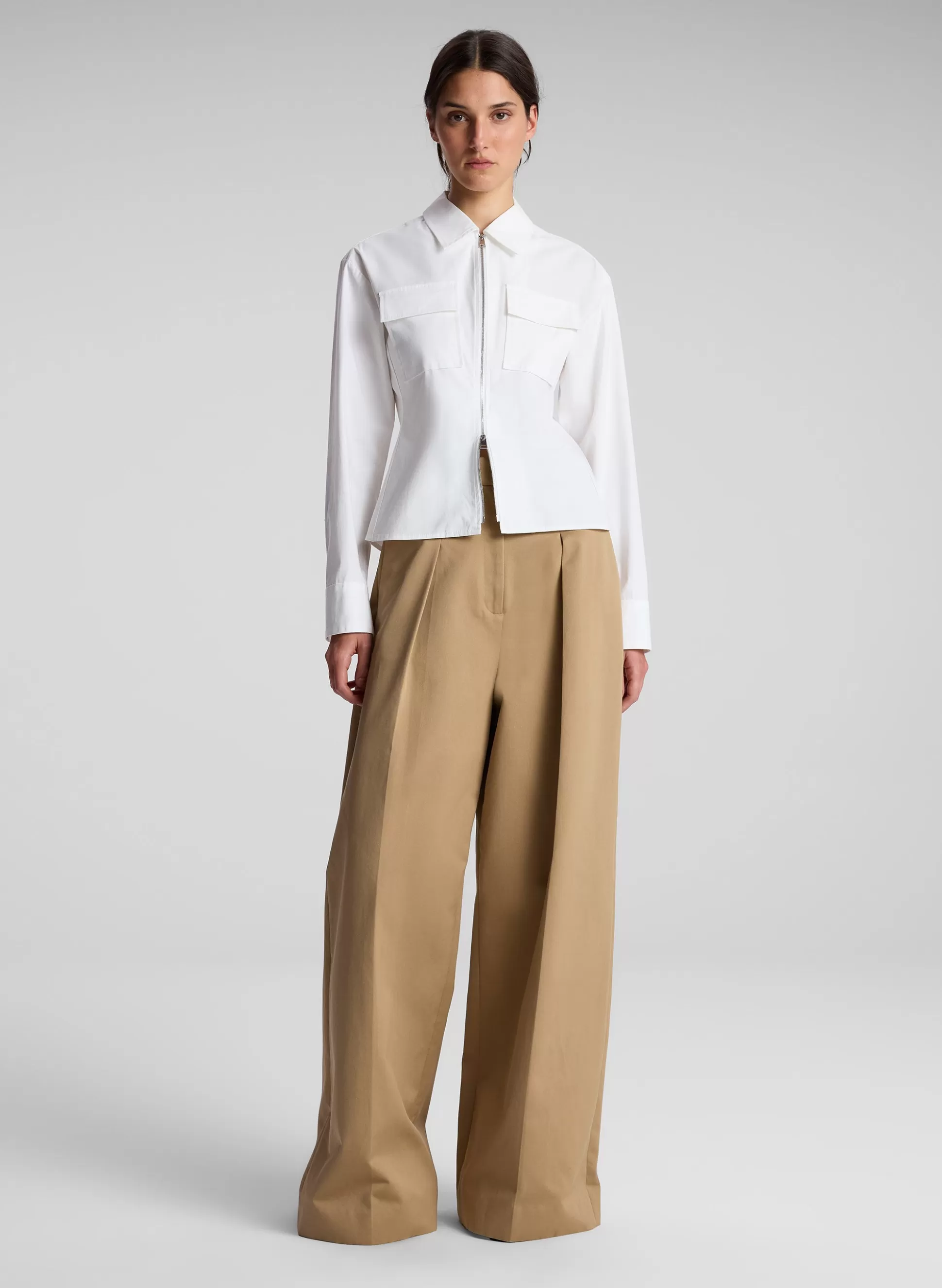 Tops>A.L.C. Sage Cotton Zip Top White